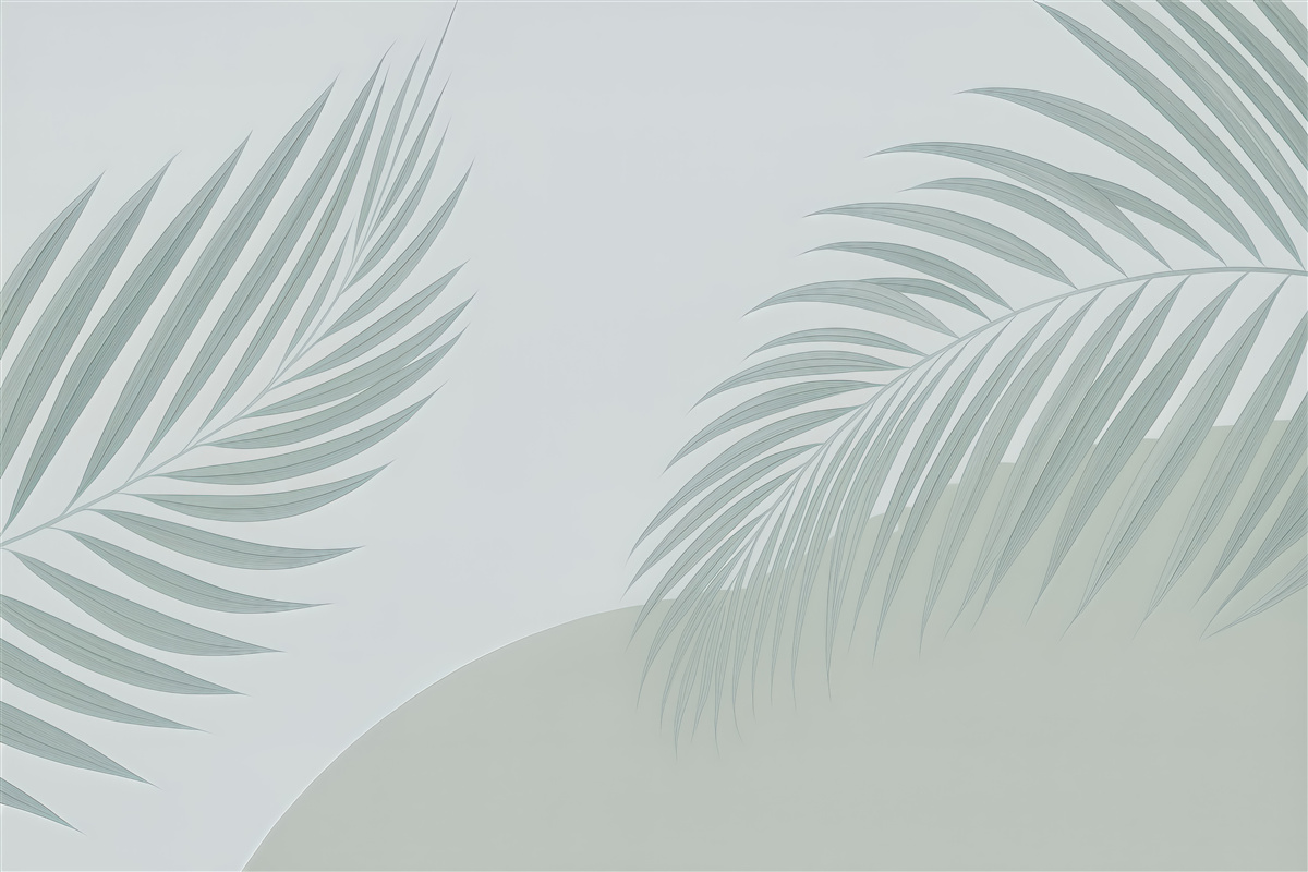 Fototapeta delikatne liście palmowe w błękicie