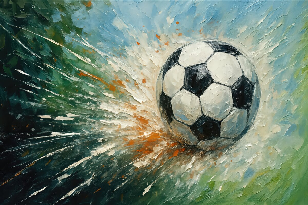 Fototapeta Piłka nożna unosząca się obraz olejny sztuka awangardowa.