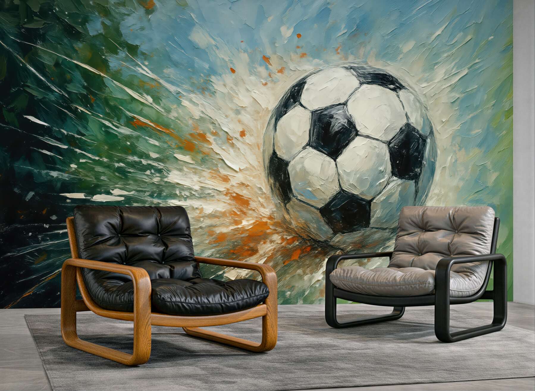 Fototapeta Piłka nożna unosząca się obraz olejny sztuka awangardowa.