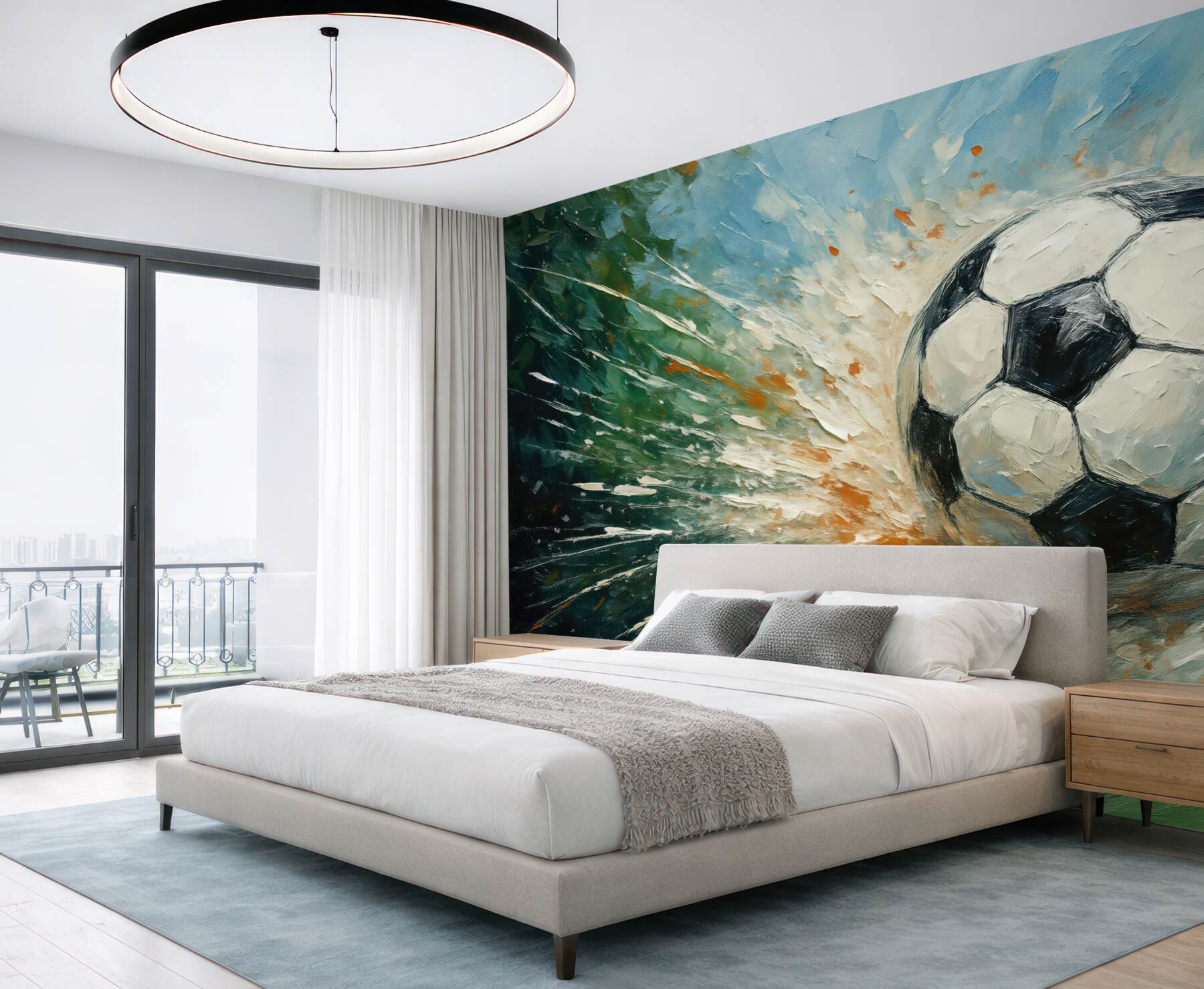 Fototapeta Piłka nożna unosząca się obraz olejny sztuka awangardowa.