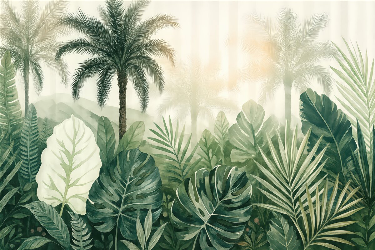 Fototapeta tropikalna dżungla w delikatnej zieleni