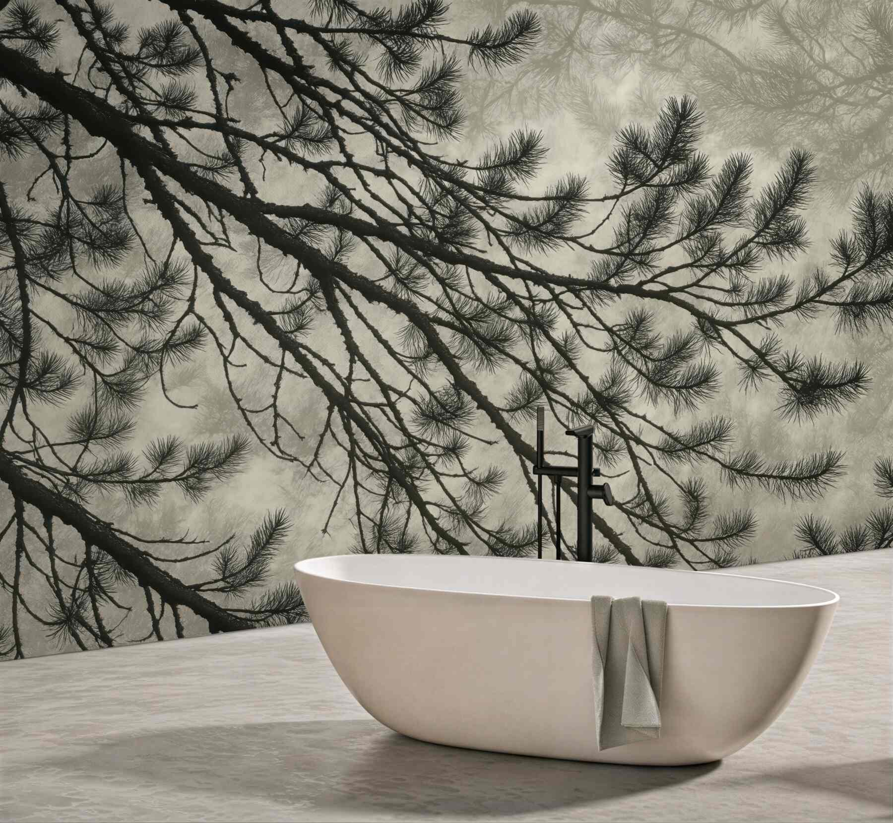 Fototapeta sosnowe gałęzie w leśnej mgle