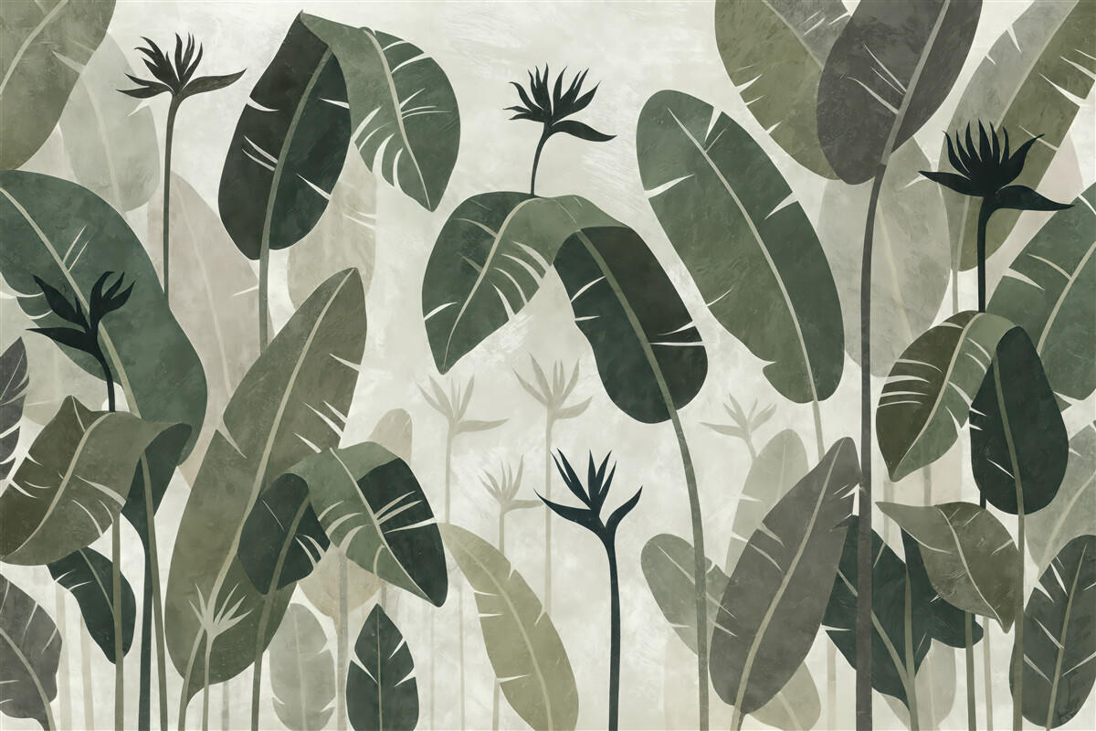 Fototapeta tropikalne liście w stonowanej zieleni