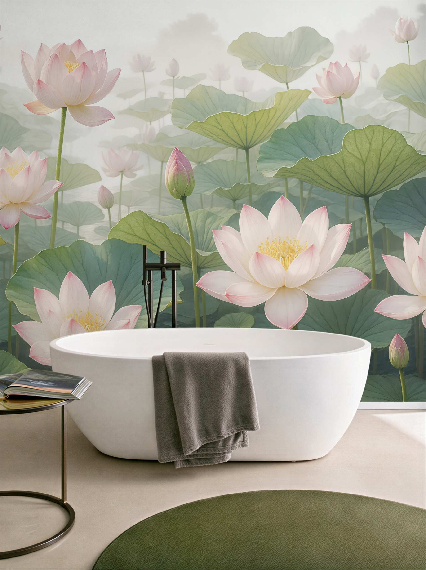 Fototapeta lotosy o poranku na spokojnym stawie