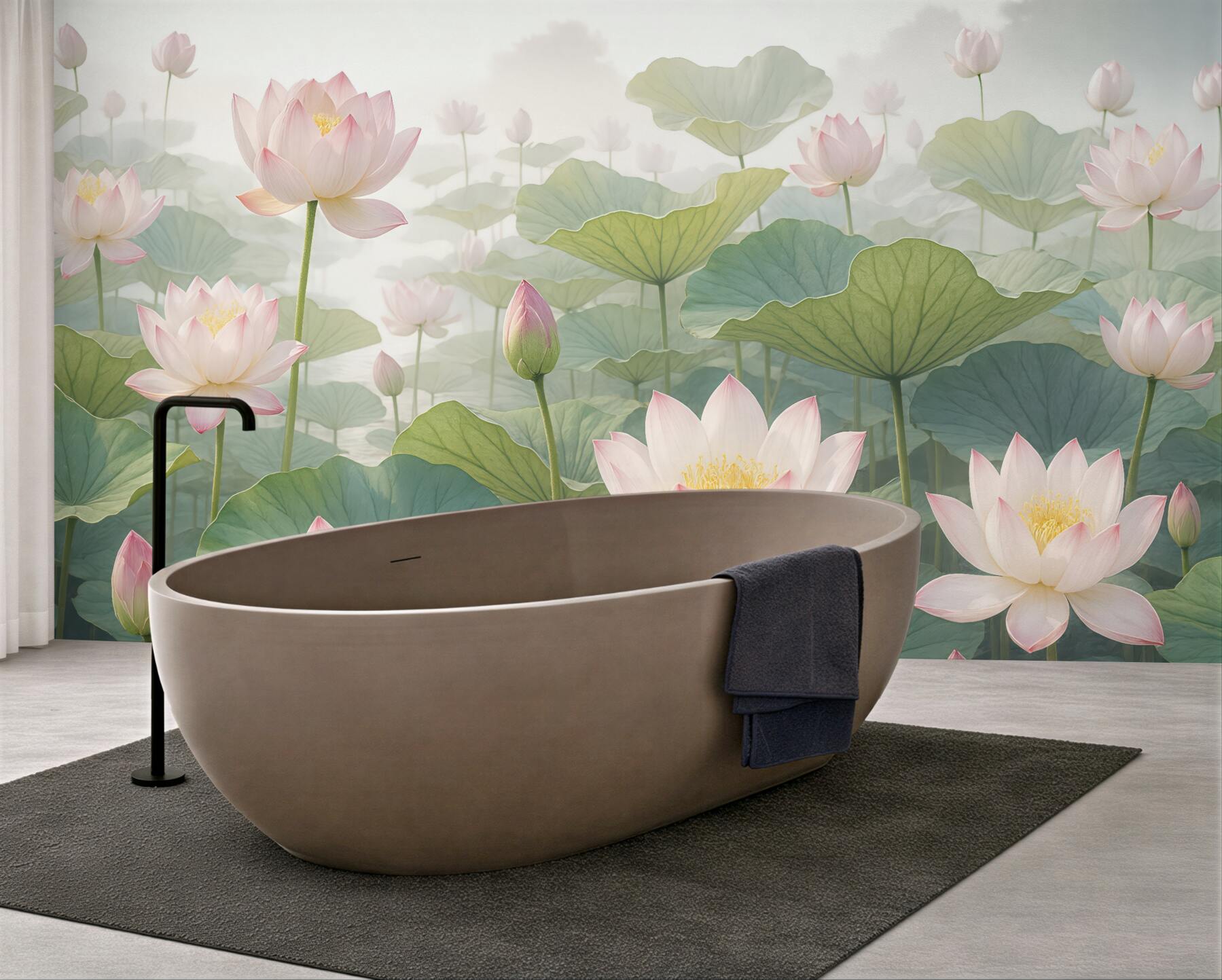 Fototapeta lotosy o poranku na spokojnym stawie