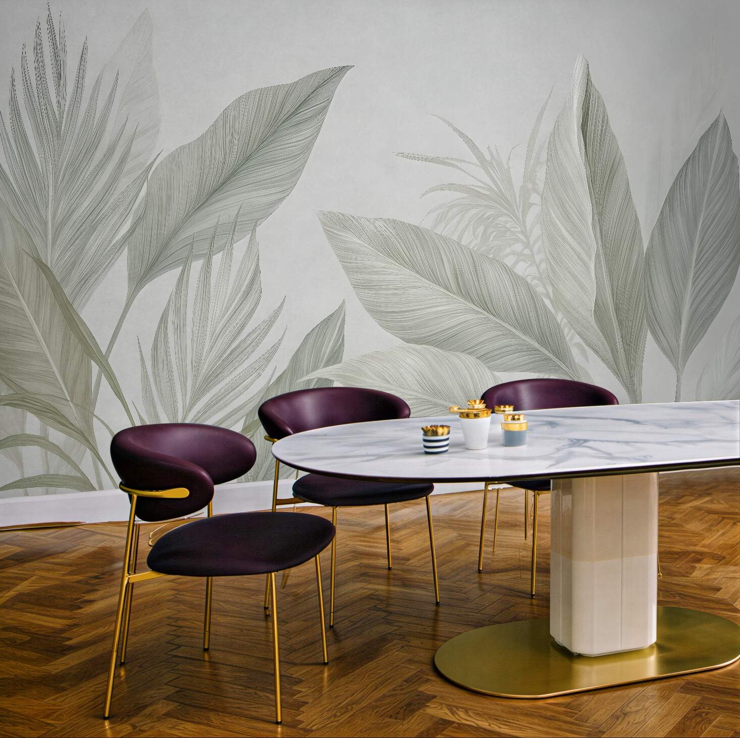 Fototapeta subtelne tropikalne liście w beżu