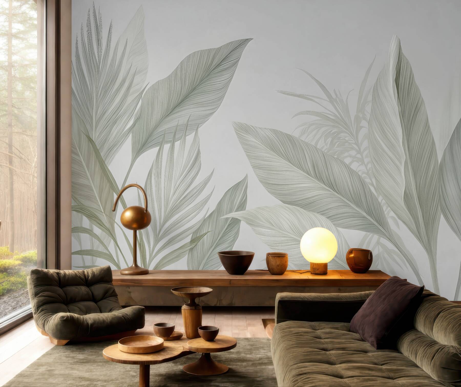 Fototapeta subtelne tropikalne liście w beżu