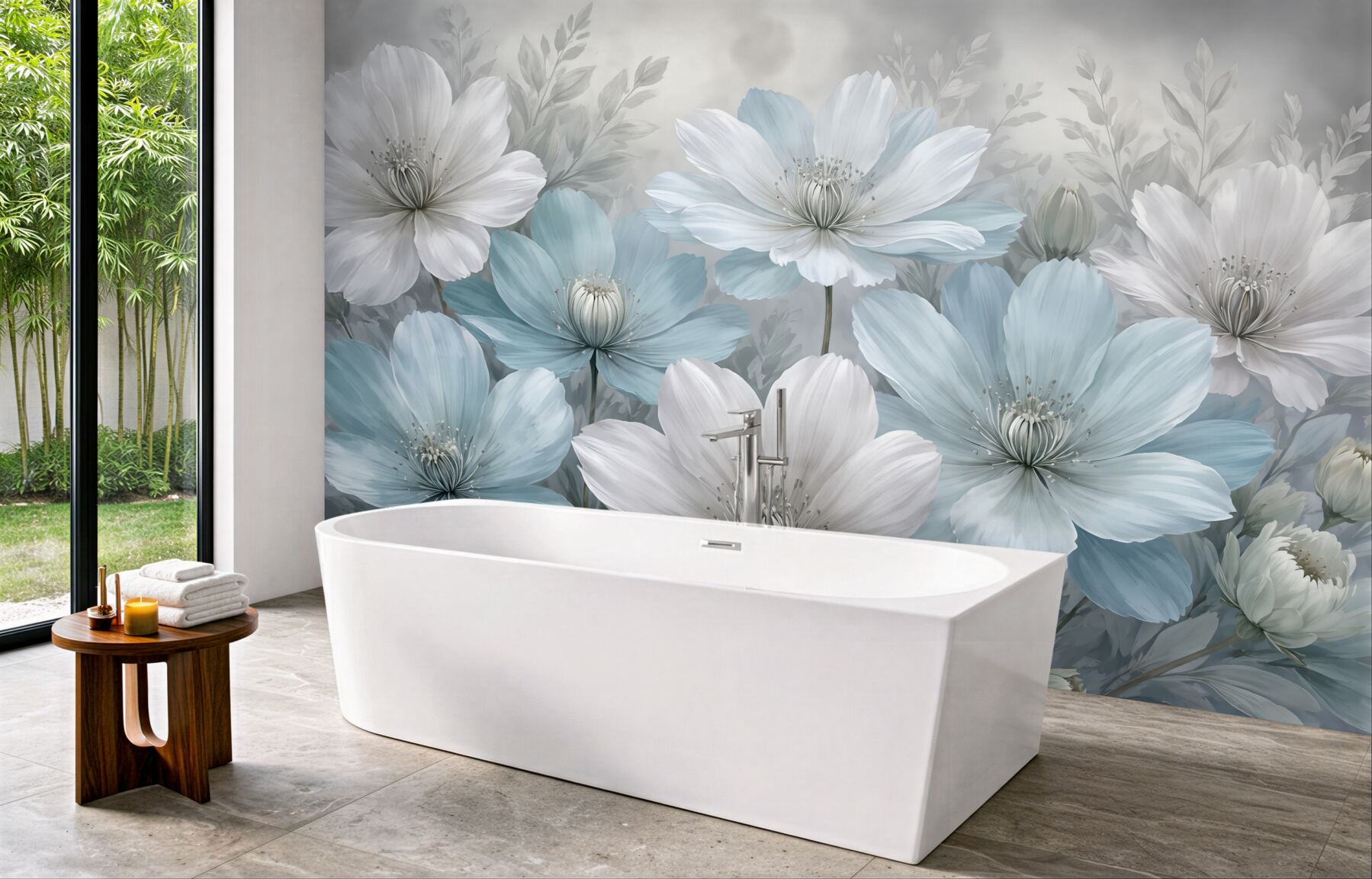 Fototapeta błękitne kwiaty w subtelnej mgiełce