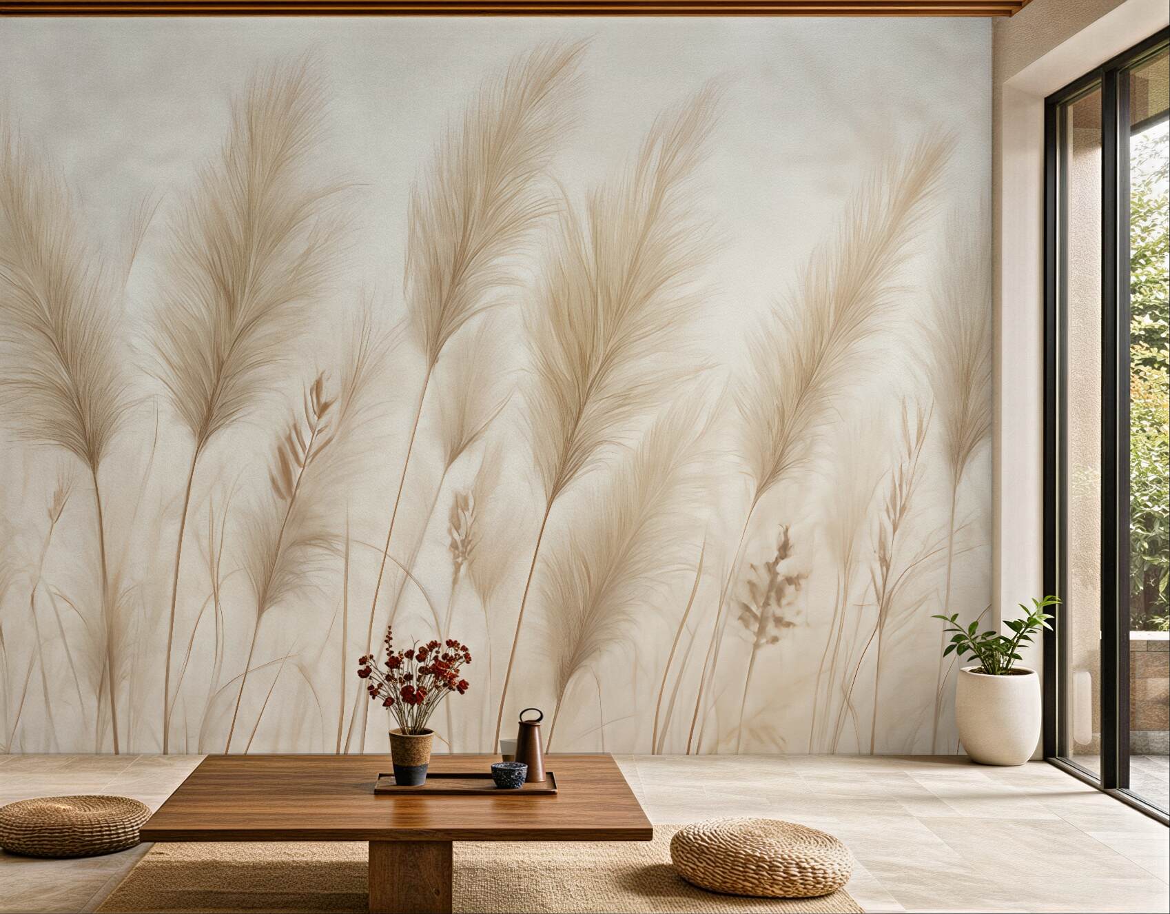 Fototapeta beżowe trawy w delikatnym tańcu