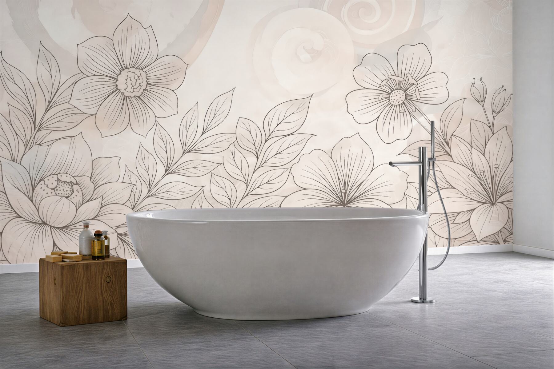 Fototapeta beżowe kwiaty z subtelną abstrakcją