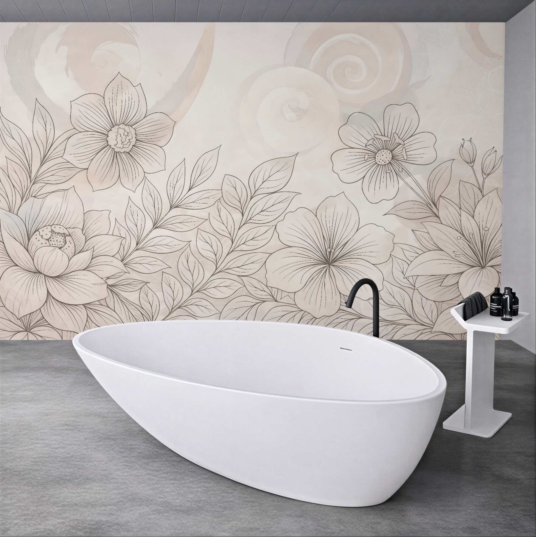 Fototapeta beżowe kwiaty z subtelną abstrakcją