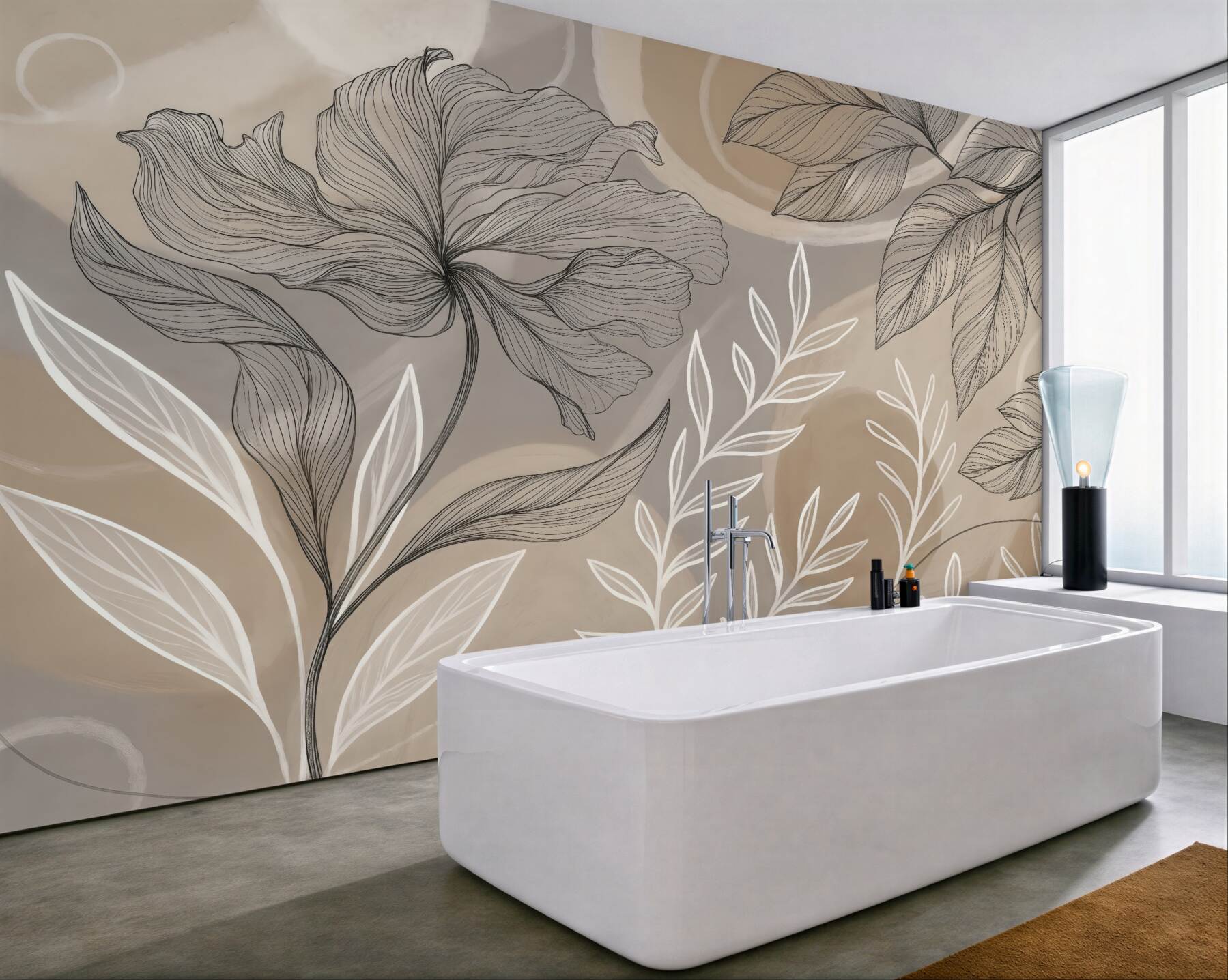 Fototapeta subtelny kwiatowy szkic w beżach