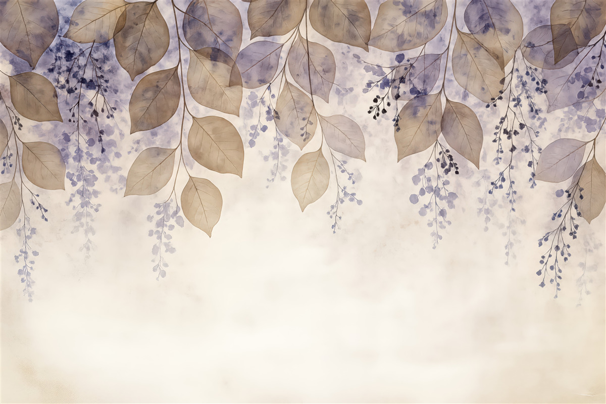 Fototapeta akwarelowe liście w lawendowej mgiełce