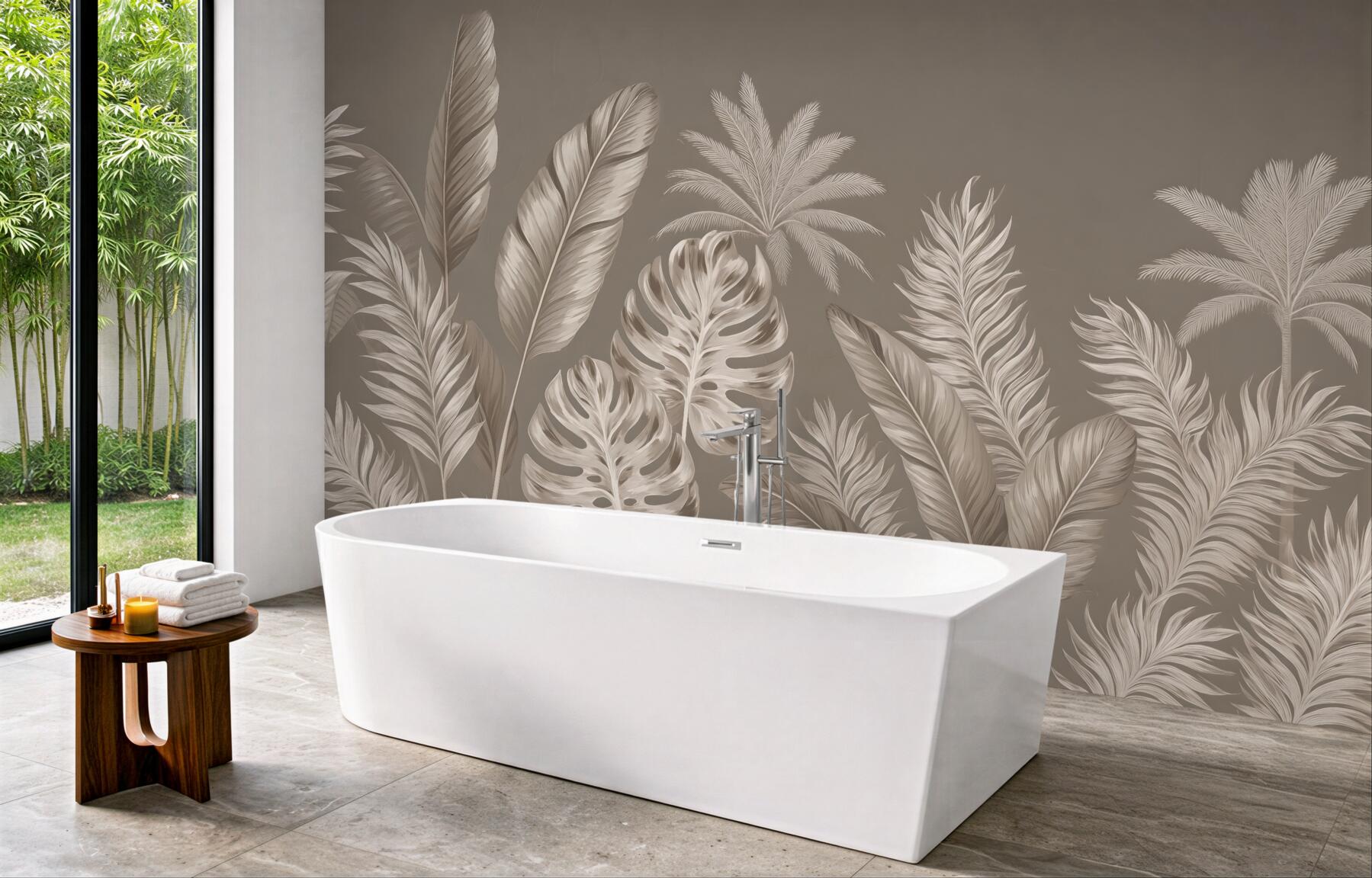 Fototapeta beżowe liście tropikalne w eleganckim stylu