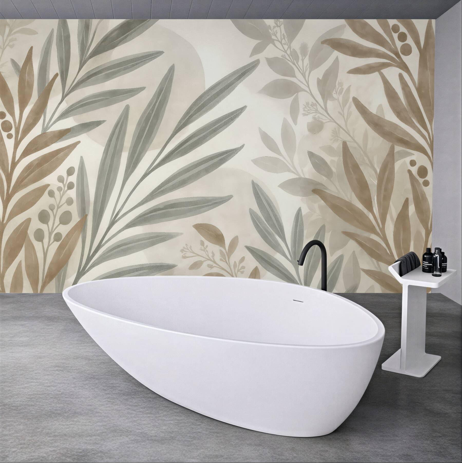 Fototapeta subtelne liście w beżowej akwareli