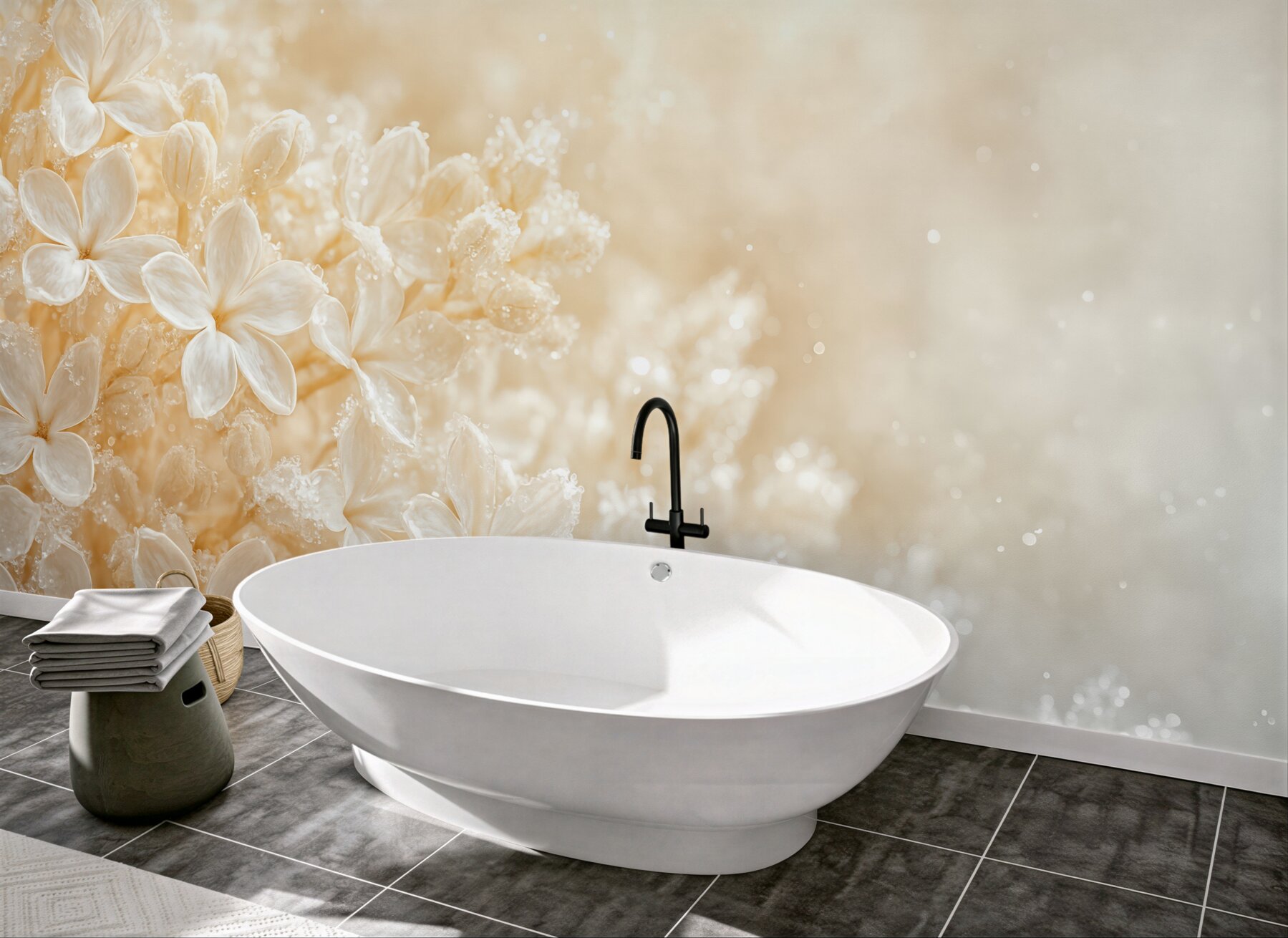 Fototapeta kremowe kwiaty w świetlistej poświacie