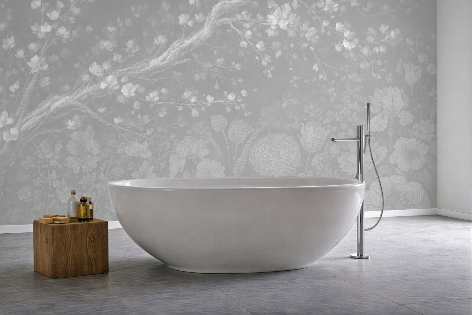 Fototapeta eteryczna łąka kwiatów w srebrnej mgle