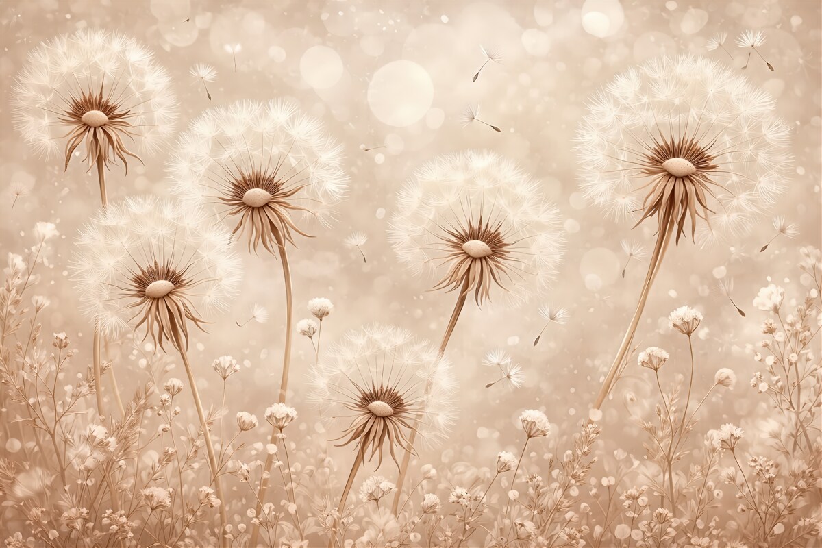 Fototapeta subtelne dmuchawce w złotej mgle