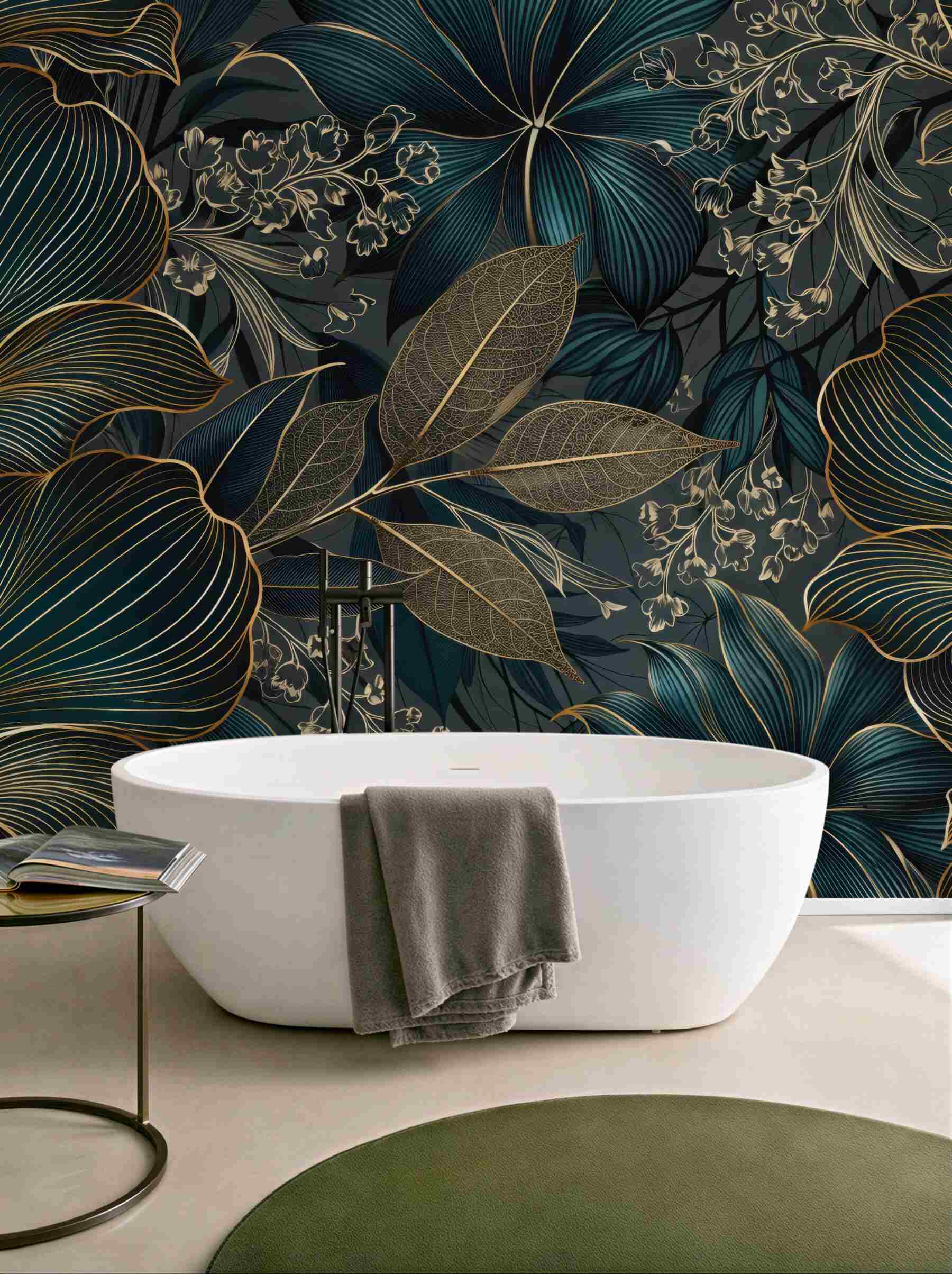 Fototapeta złote kontury kwiatów w mroku