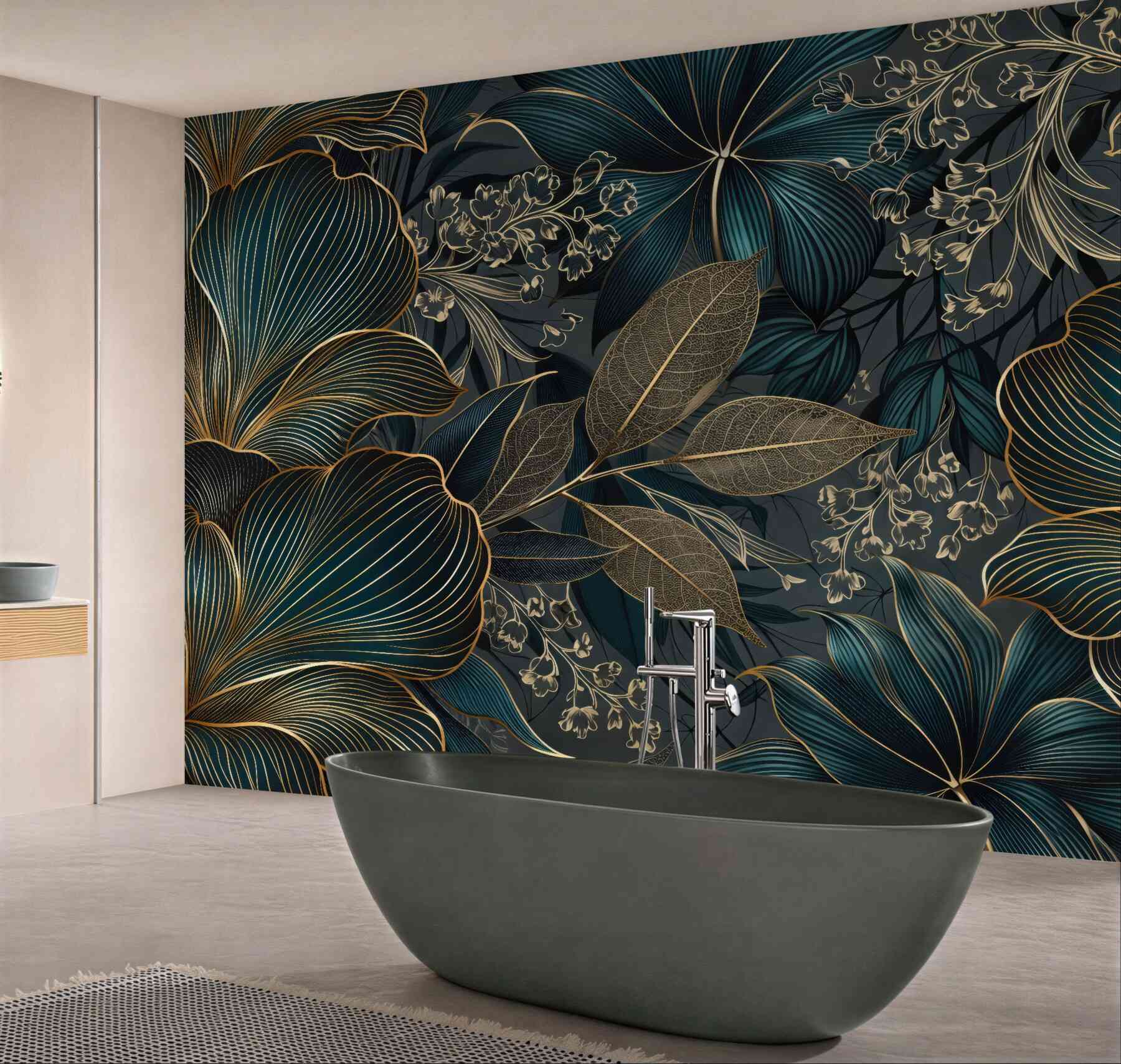 Fototapeta złote kontury kwiatów w mroku