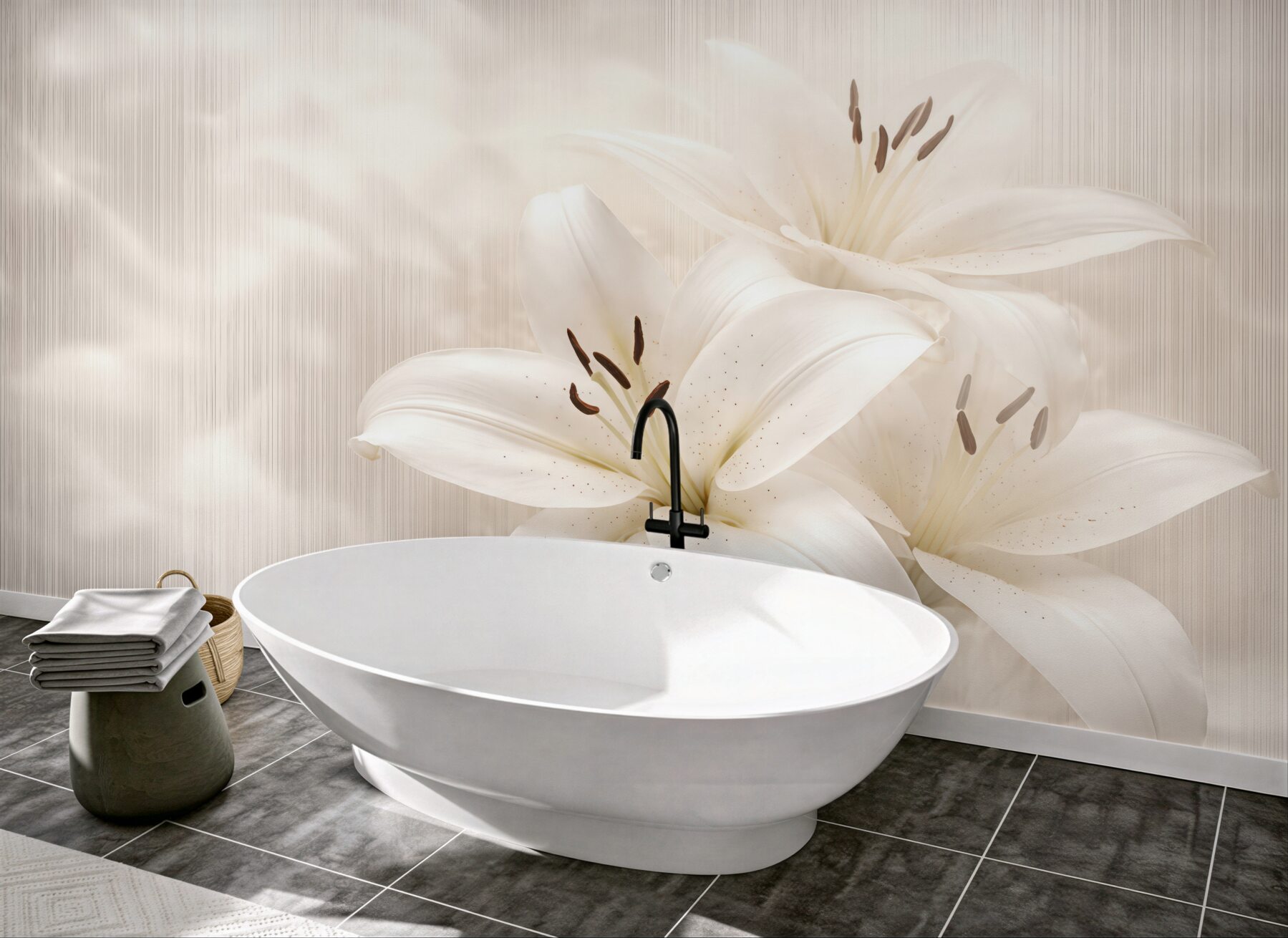 Fototapeta kremowe lilie w subtelnej poświacie