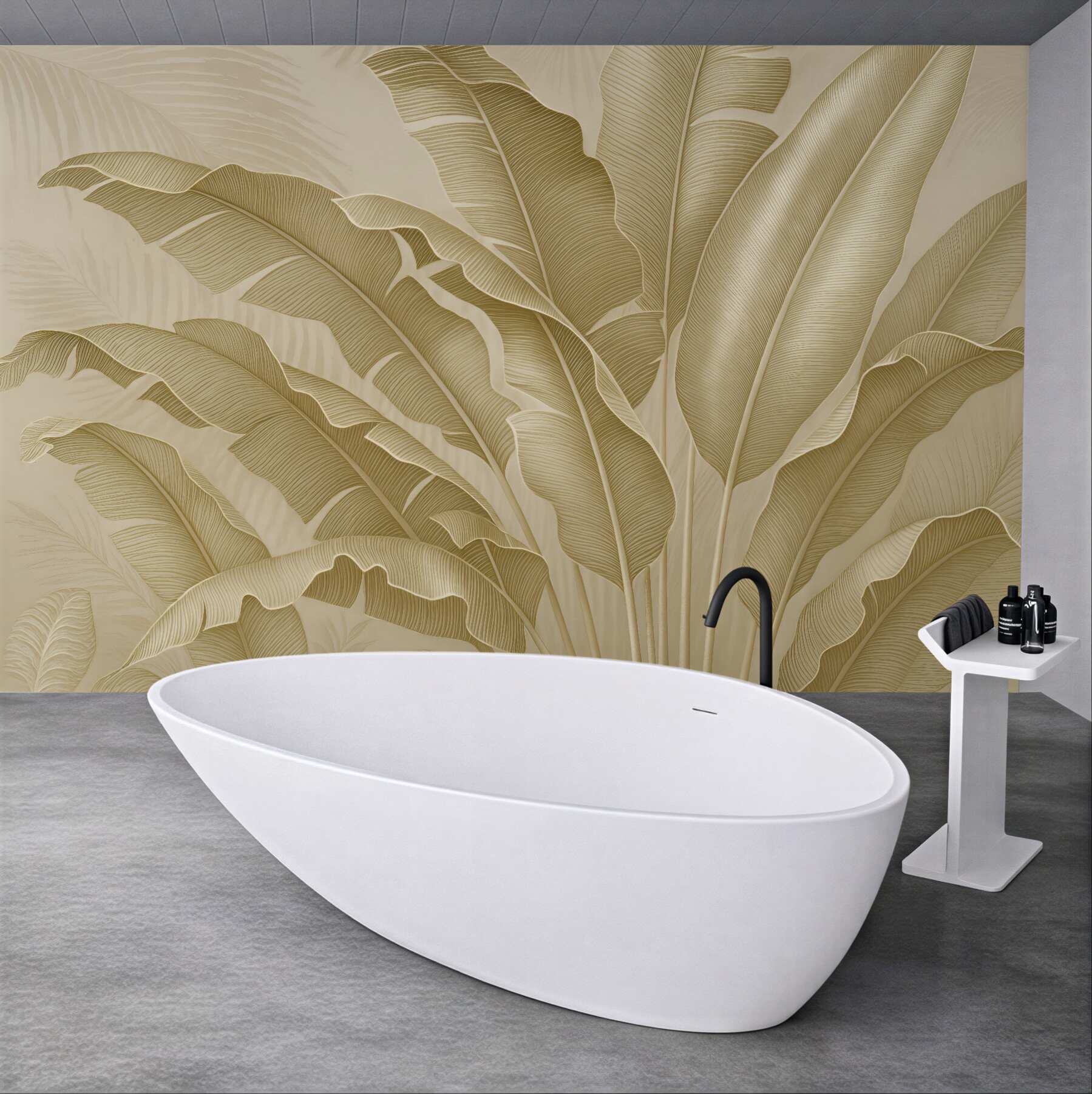 Fototapeta złote liście tropikalne w beżu