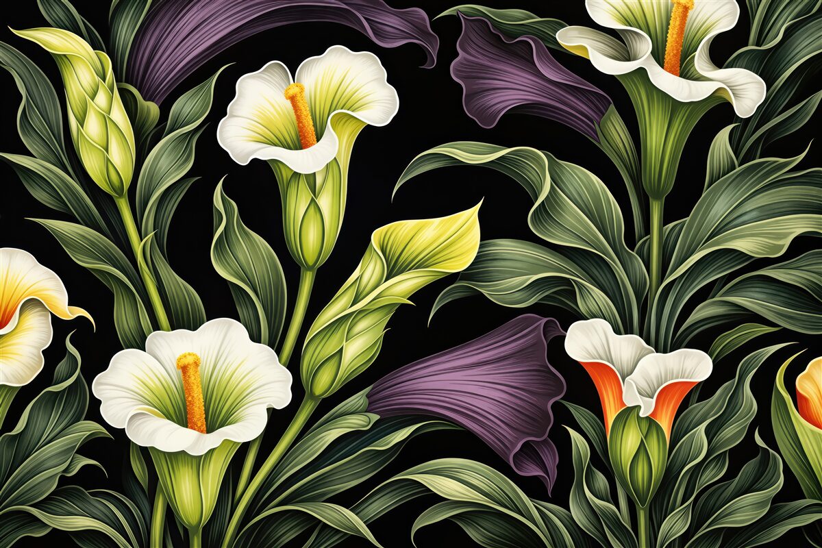 Fototapeta eleganckie kalie na czarnym tle