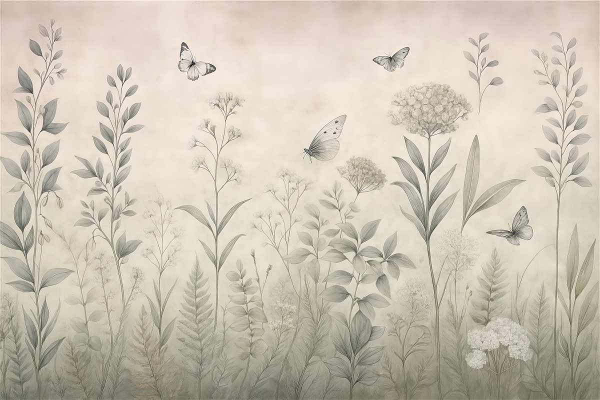 Fototapeta subtelna łąka z motylami