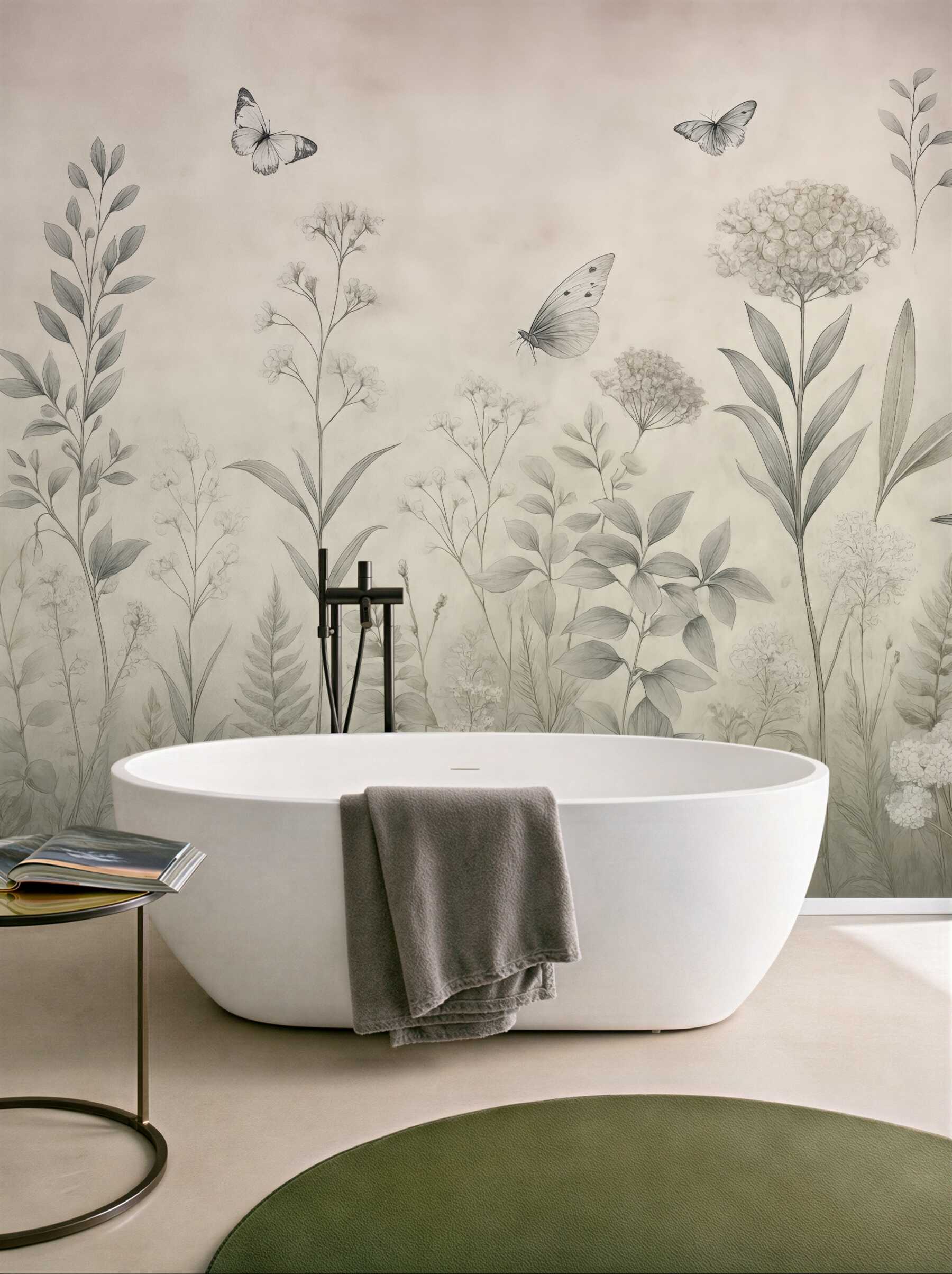 Fototapeta subtelna łąka z motylami