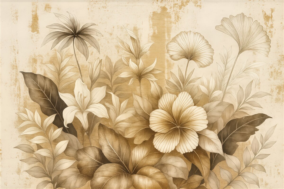 Fototapeta sepiowe kwiaty w nostalgicznej kompozycji