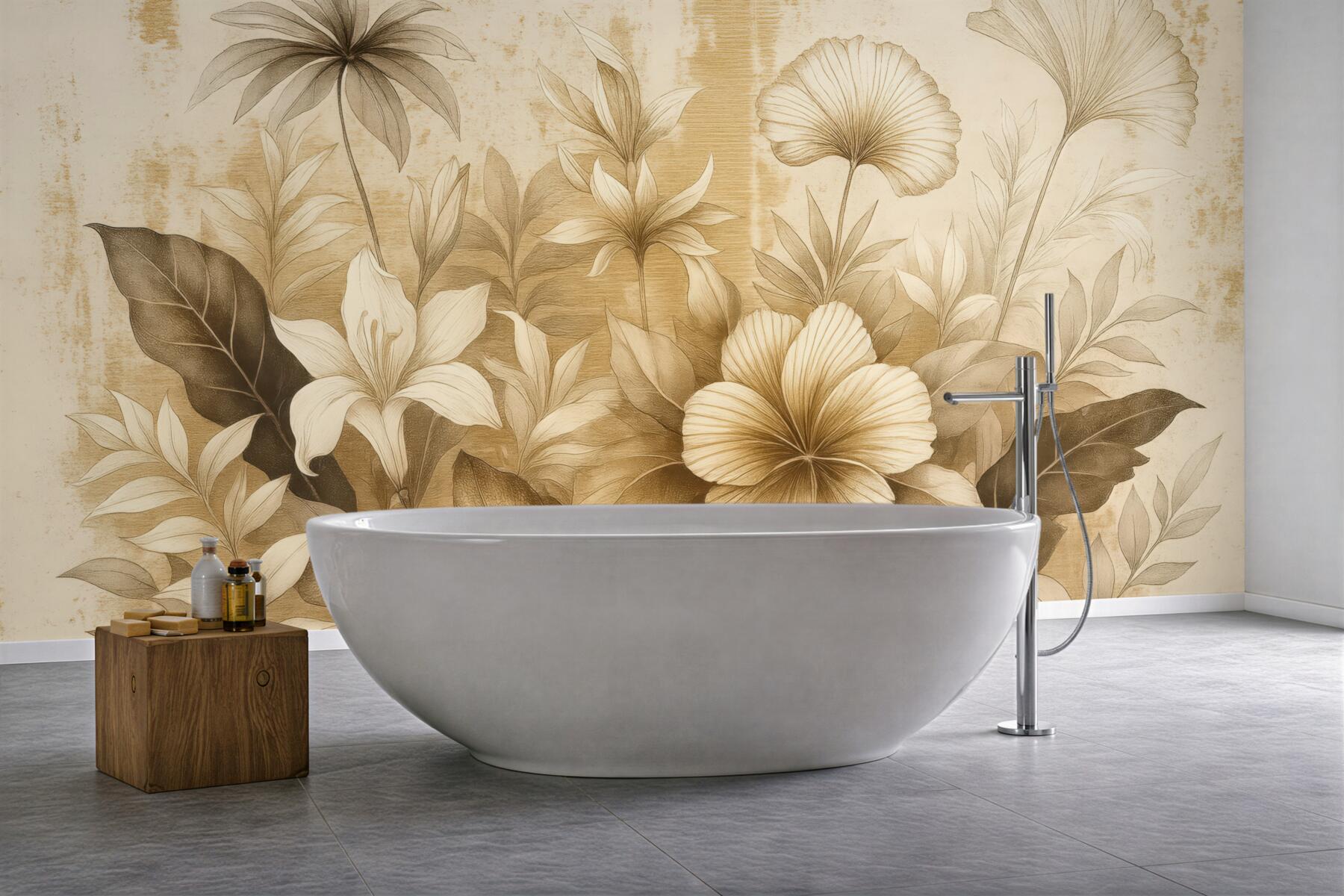 Fototapeta sepiowe kwiaty w nostalgicznej kompozycji