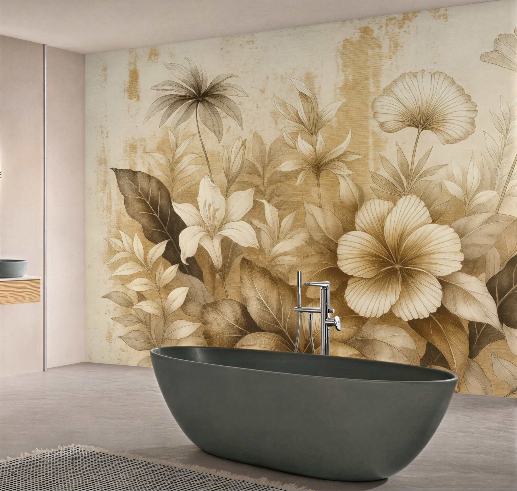 Fototapeta sepiowe kwiaty w nostalgicznej kompozycji