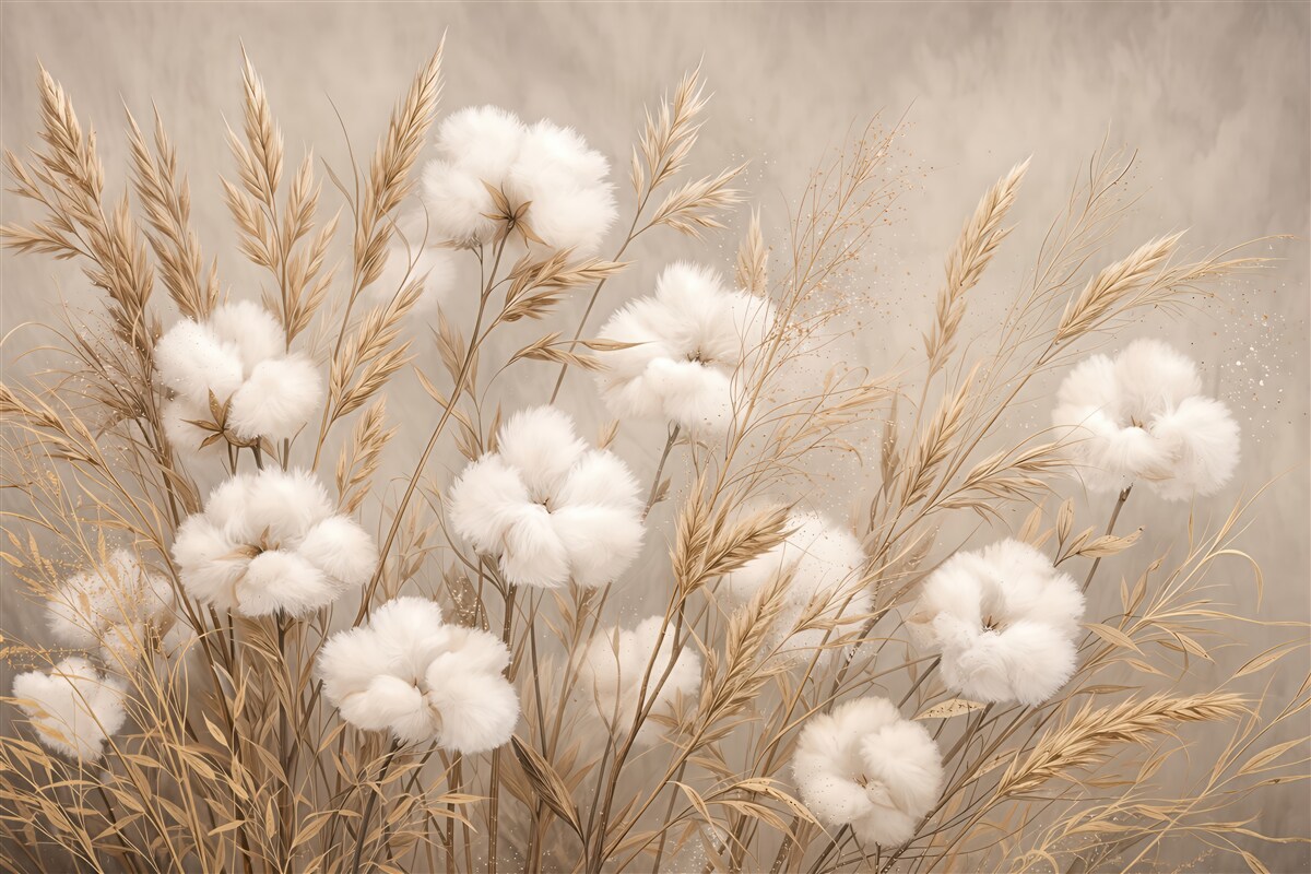 Fototapeta puszysta bawełna i złote trawy