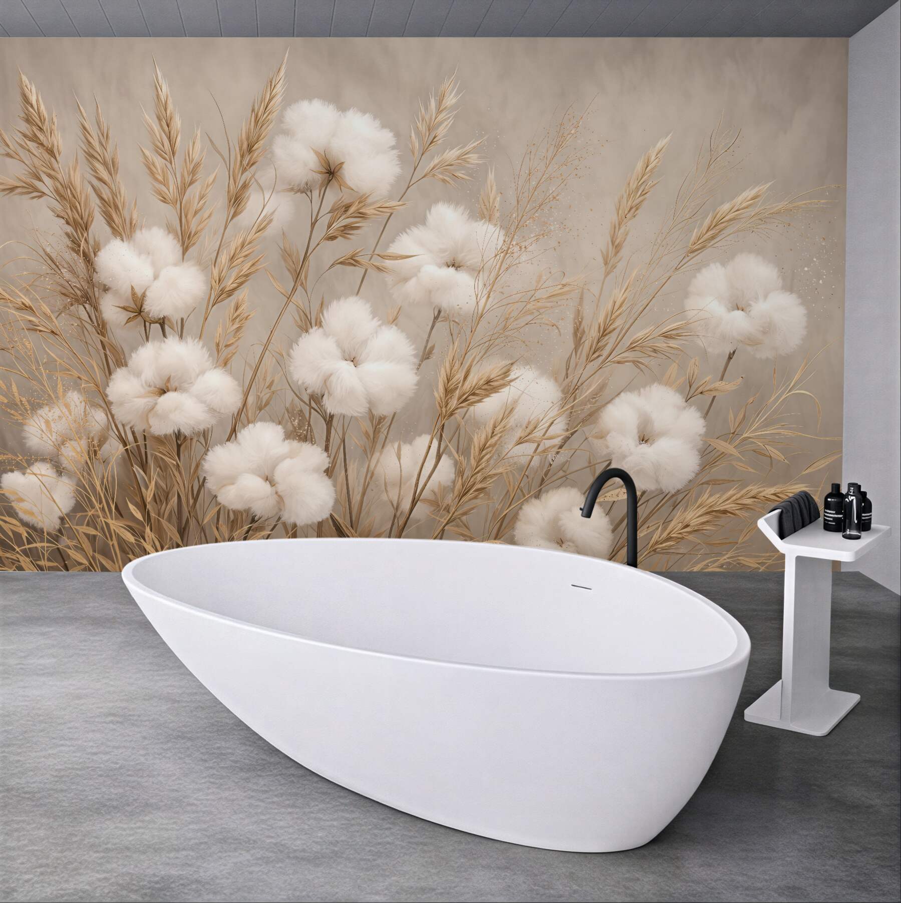 Fototapeta puszysta bawełna i złote trawy