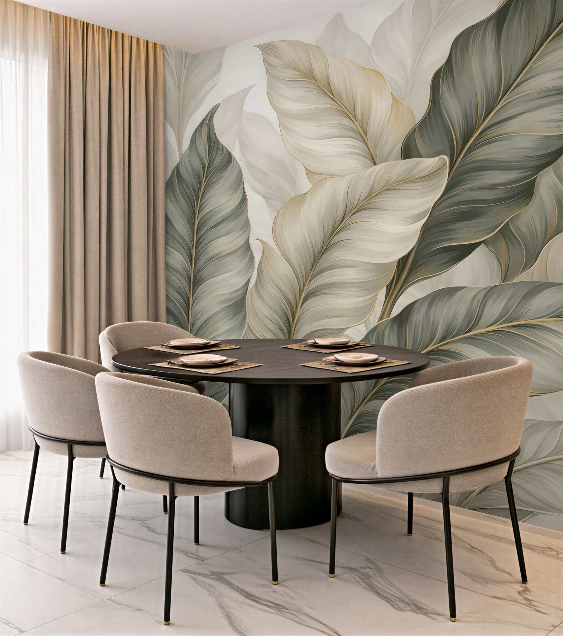 Fototapeta tropikalne liście w beżowej harmonii