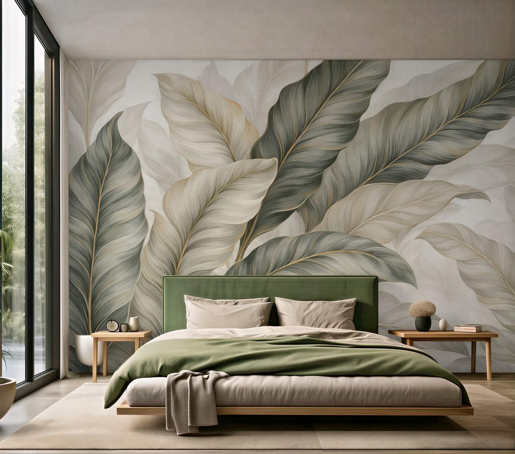 Fototapeta tropikalne liście w beżowej harmonii