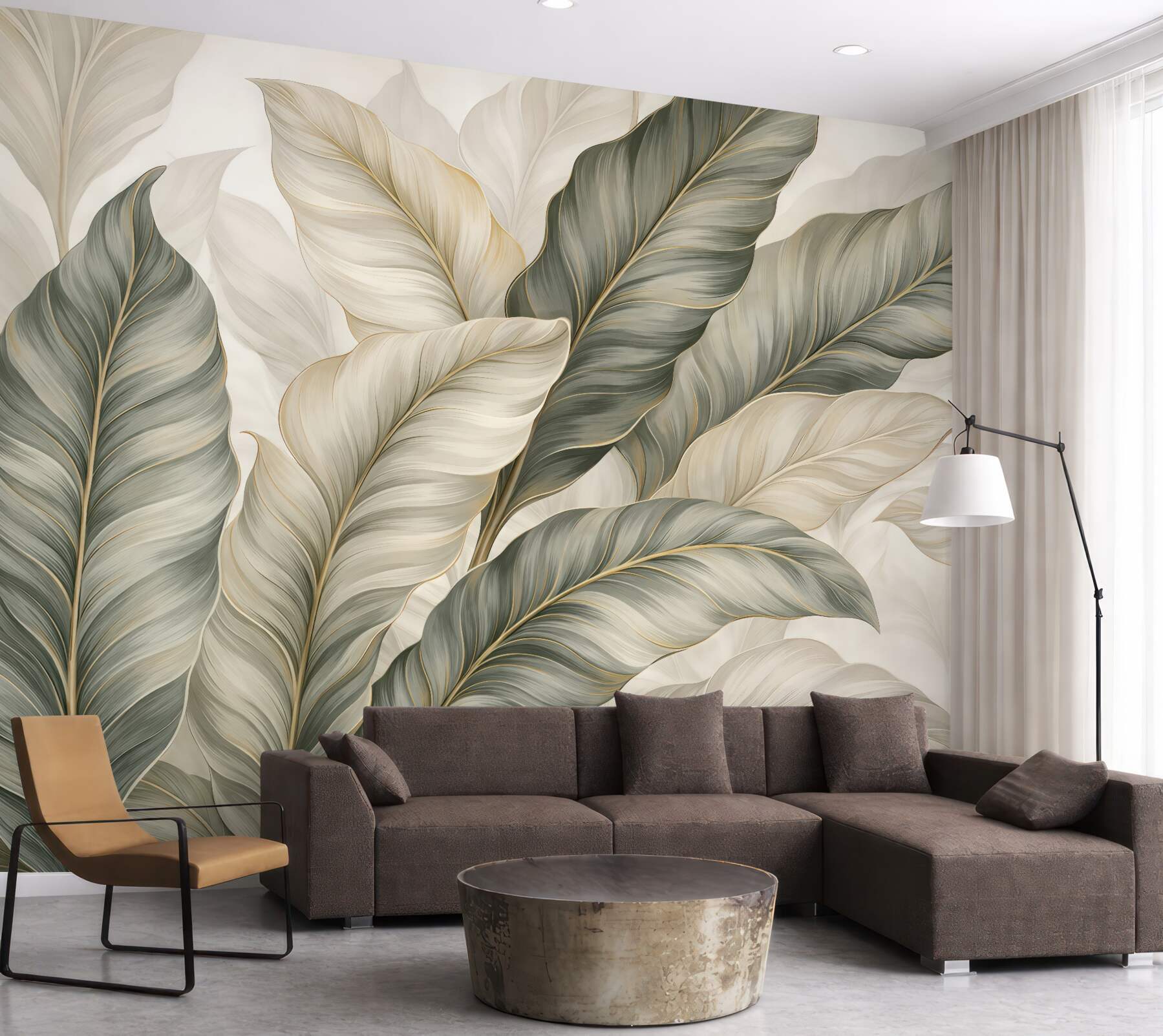 Fototapeta tropikalne liście w beżowej harmonii