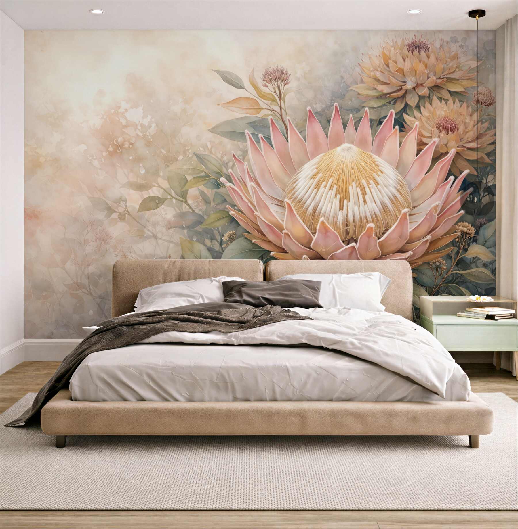 Fototapeta Naśladowanie akwareli, spore tropikalne kwiaty.