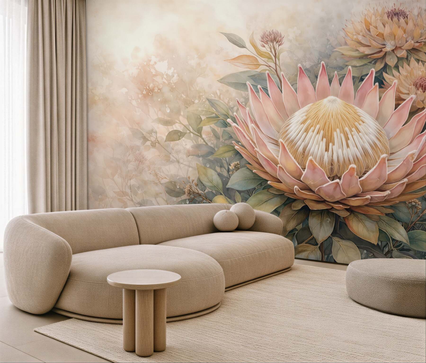 Fototapeta Naśladowanie akwareli, spore tropikalne kwiaty.