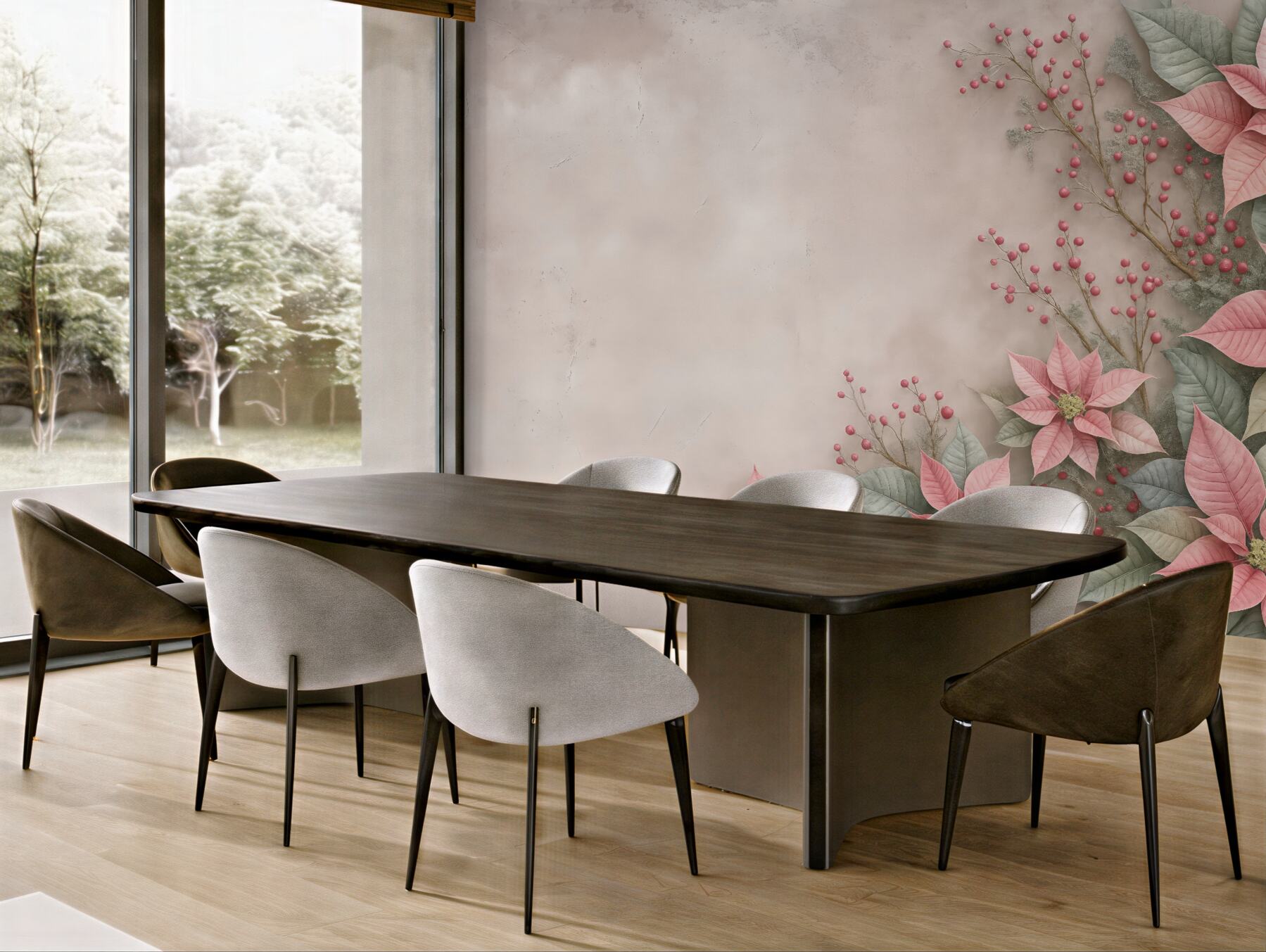 Fototapeta Kwiaty poinsecji na starzejącym się betonowym tle.