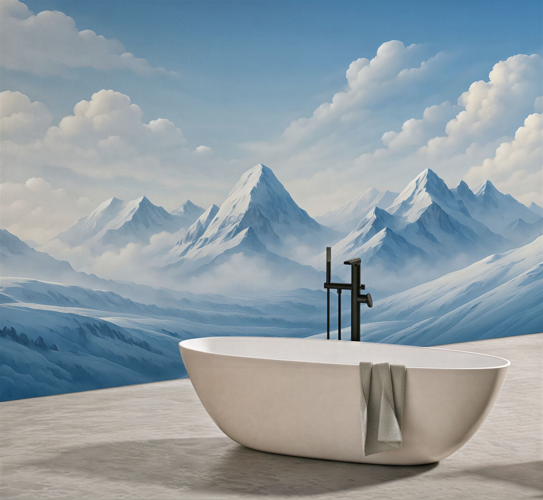 Fototapeta śnieżne góry pod miękkimi chmurami