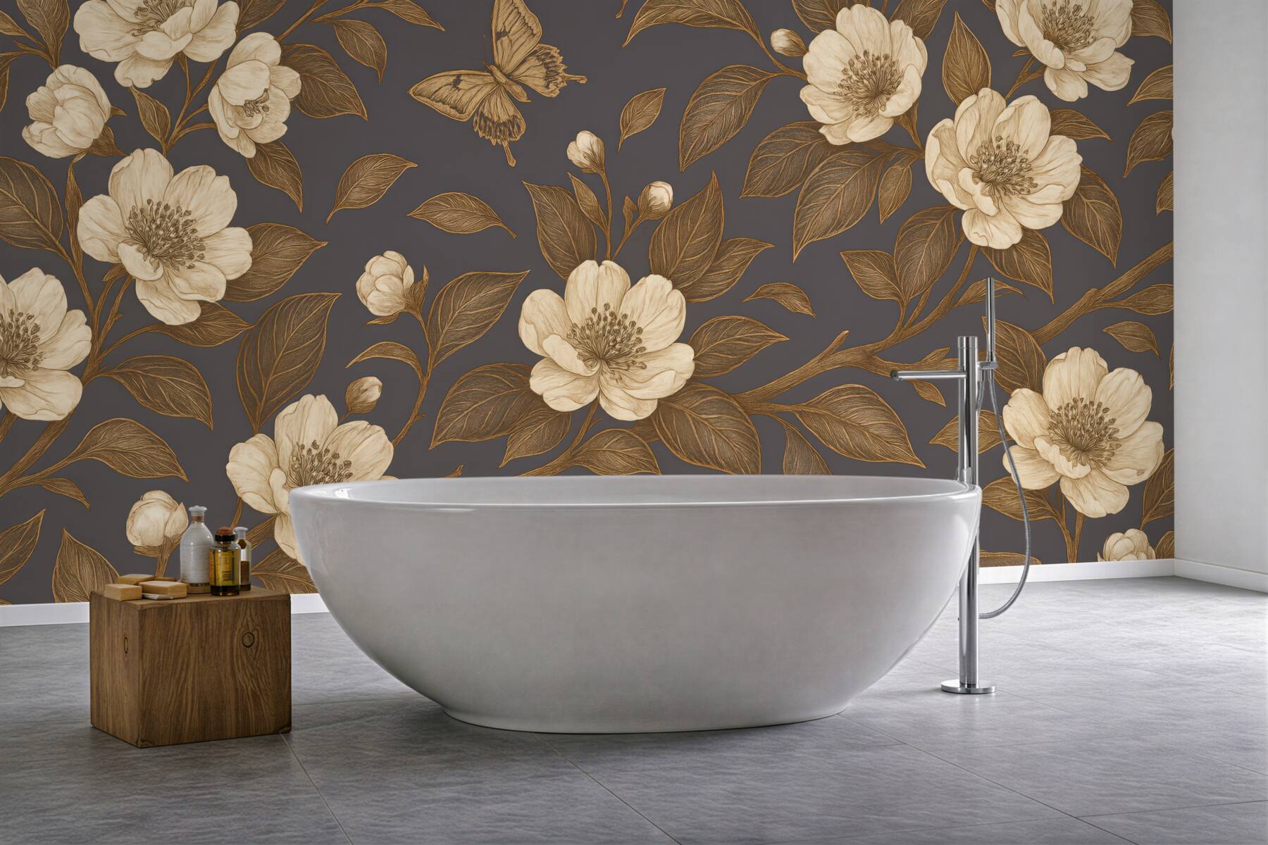 Fototapeta vintage kwiaty z motylami na graficie