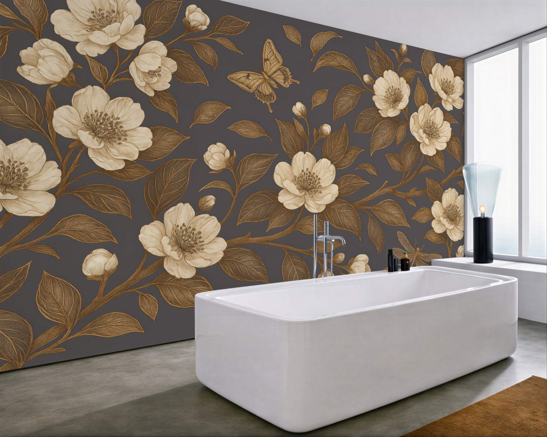 Fototapeta vintage kwiaty z motylami na graficie