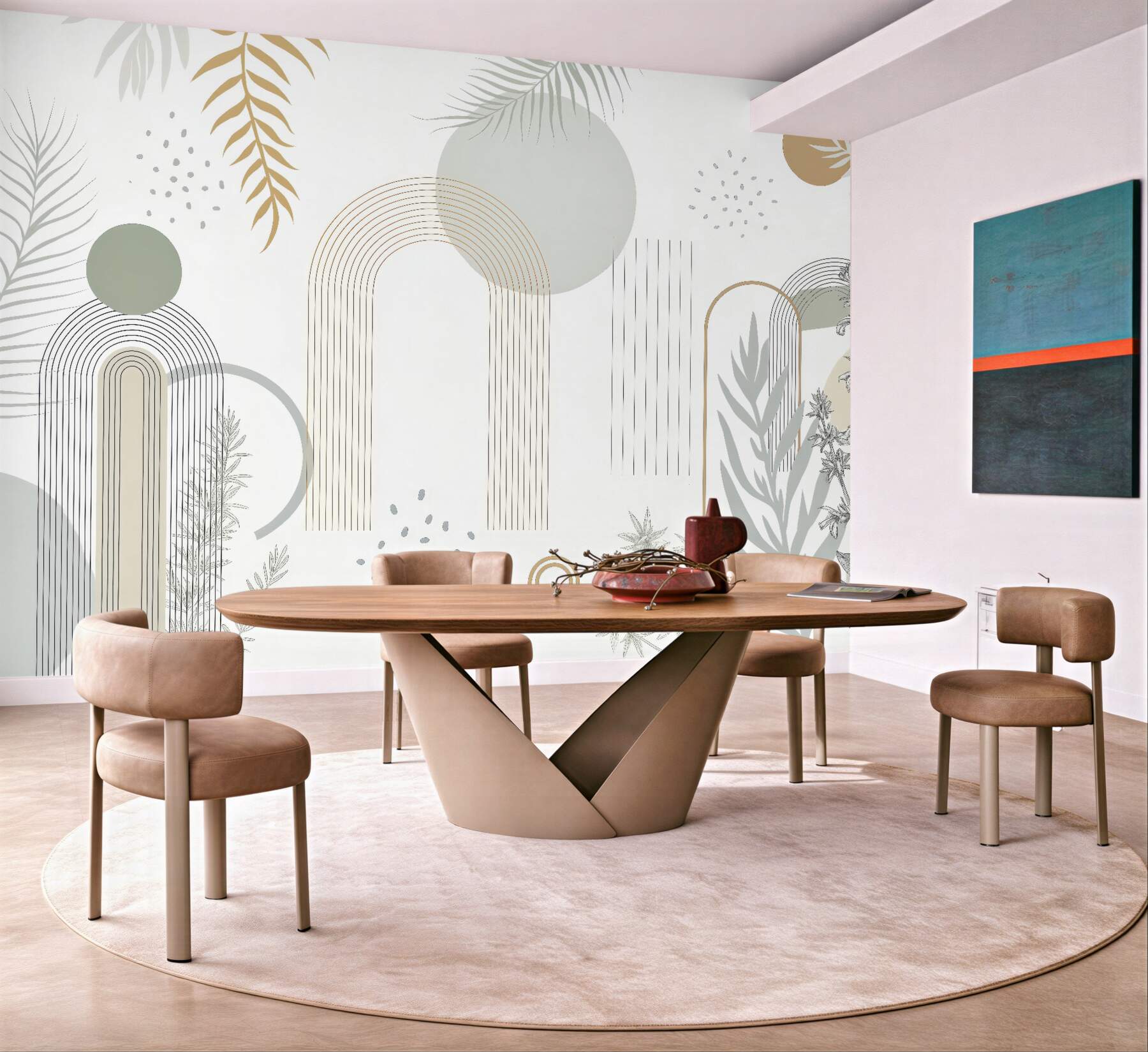 Fototapeta botaniczna abstrakcja z geometrycznymi łukami