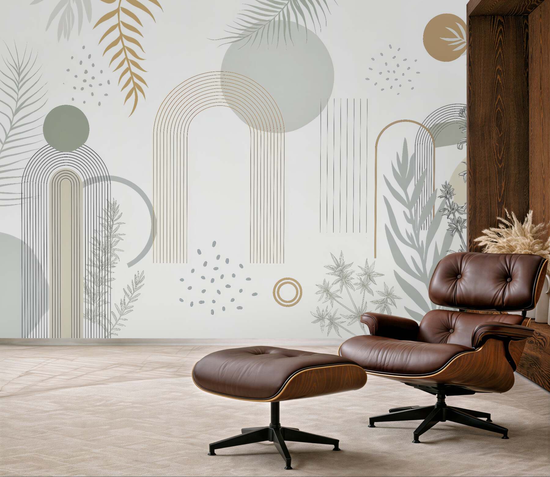 Fototapeta botaniczna abstrakcja z geometrycznymi łukami