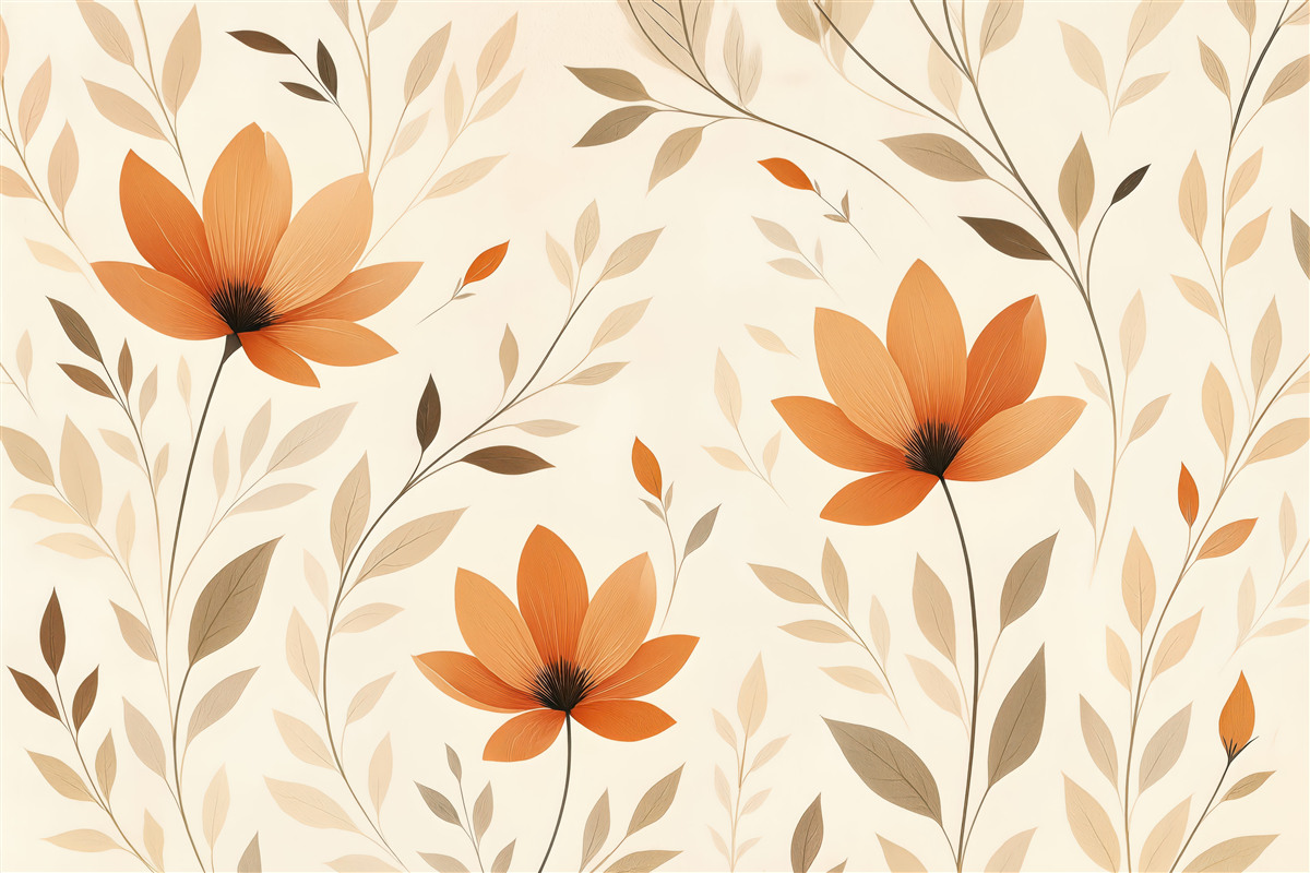 Fototapeta pomarańczowe kwiaty w subtelnym wzorze