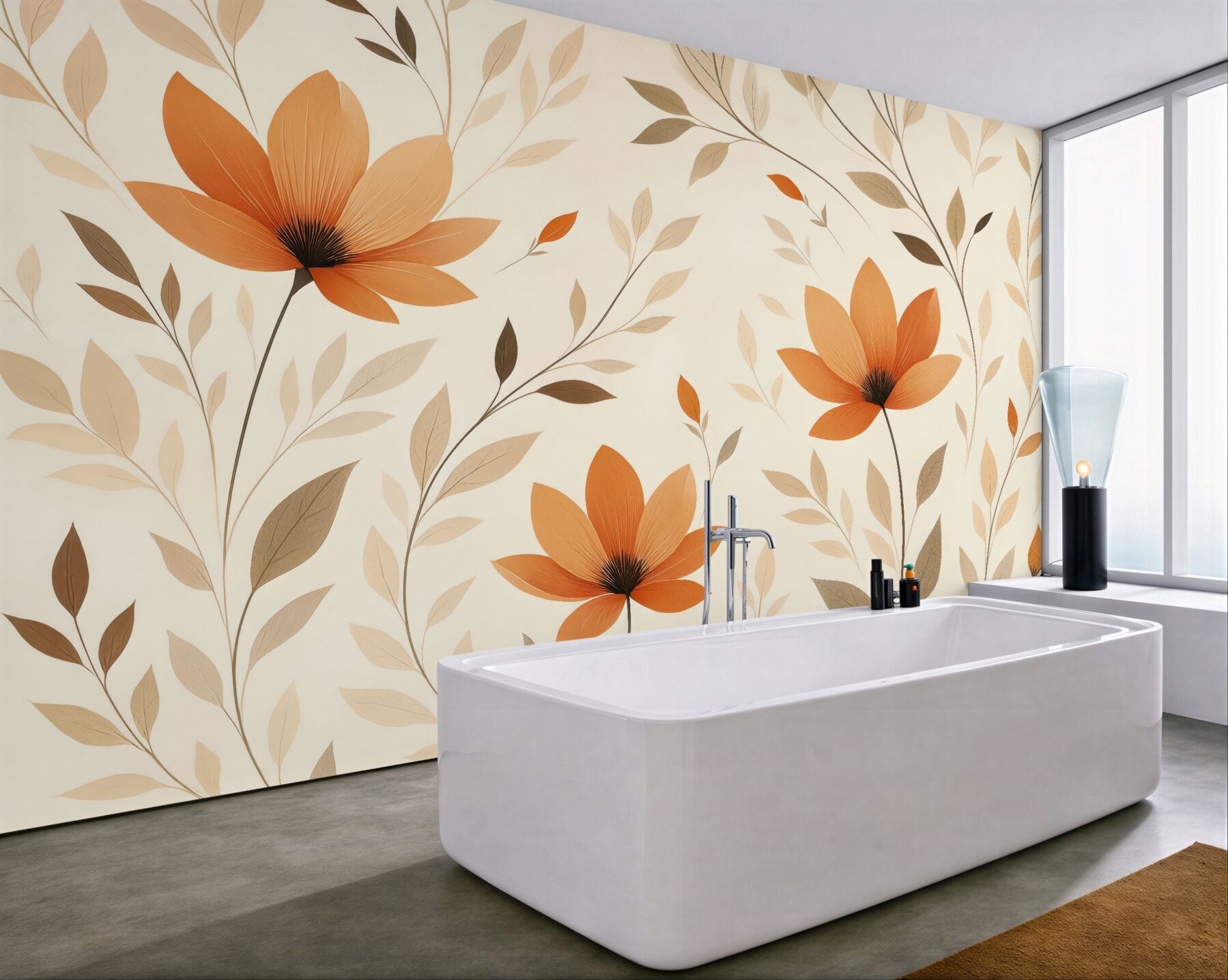 Fototapeta pomarańczowe kwiaty w subtelnym wzorze