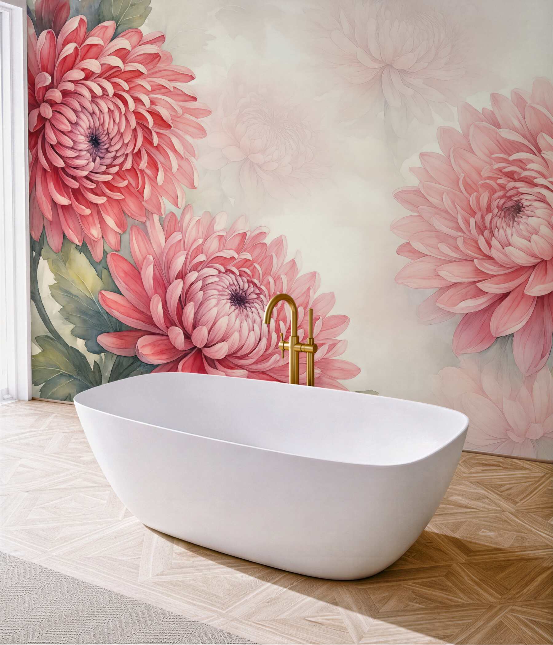 Fototapeta różowe chryzantemy w akwarelowej odsłonie