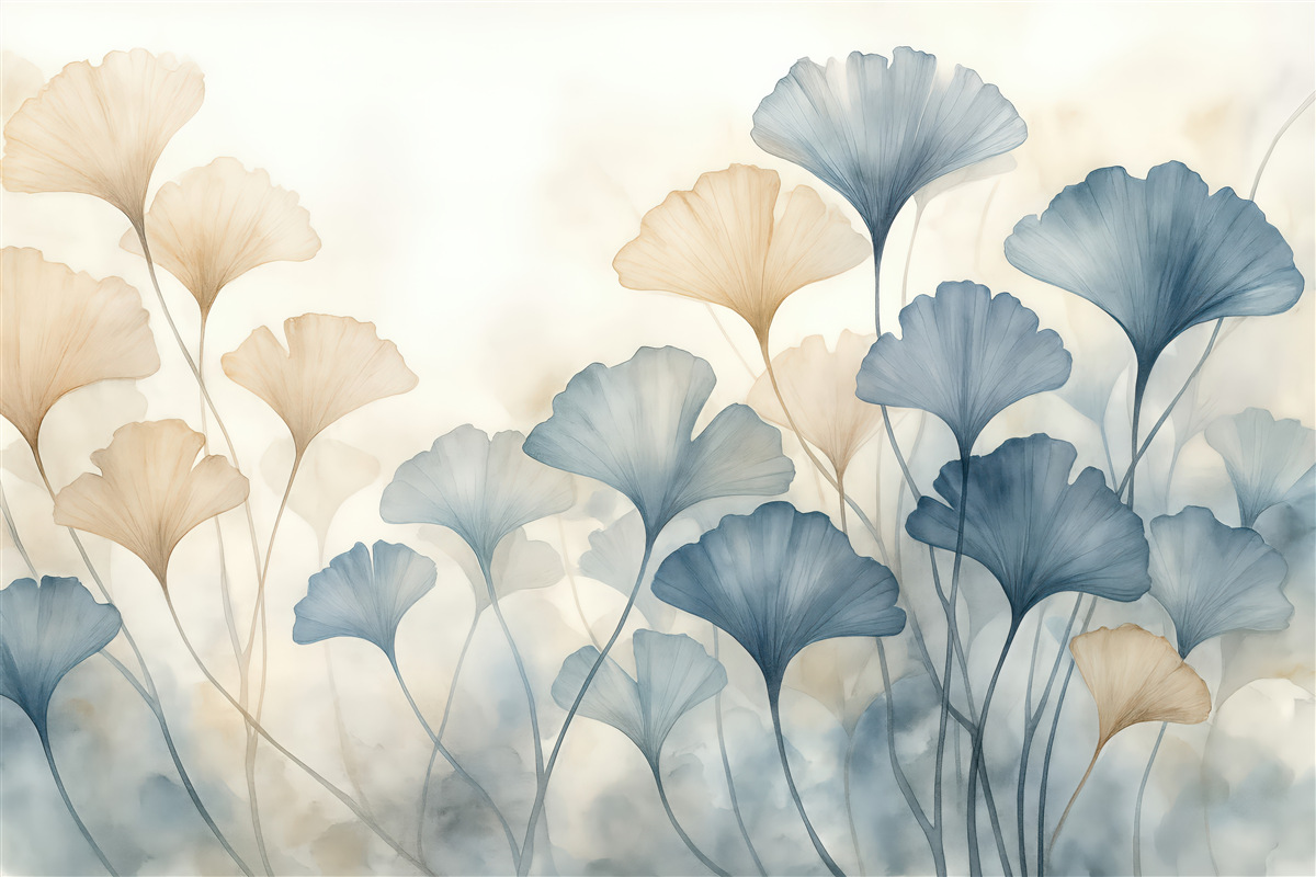 Fototapeta delikatne liście miłorzębu w błękicie