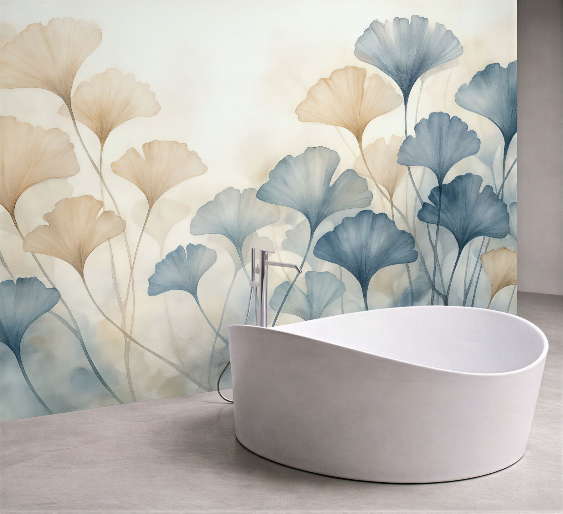 Fototapeta delikatne liście miłorzębu w błękicie